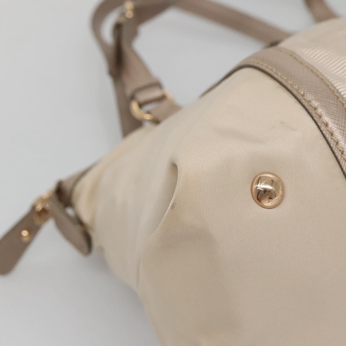 Salvatore Ferragamo Vala Hand Bag Nylon Beige Gold Auth BA5017
