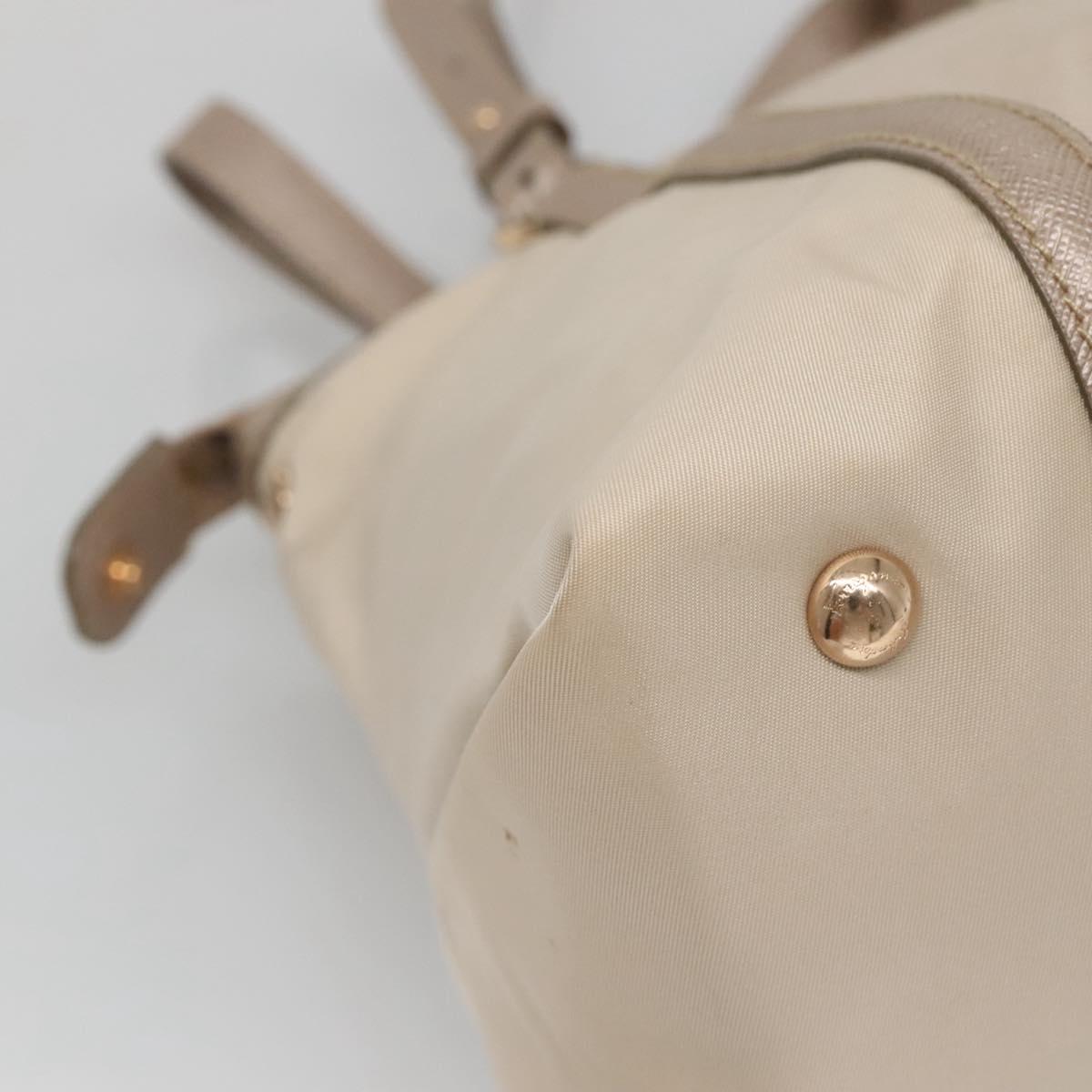 Salvatore Ferragamo Vala Hand Bag Nylon Beige Gold Auth BA5017