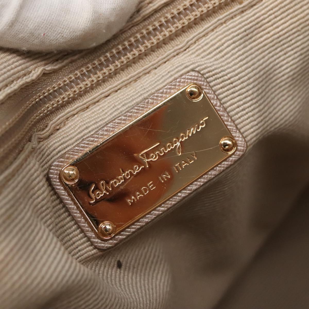 Salvatore Ferragamo Vala Hand Bag Nylon Beige Gold Auth BA5017