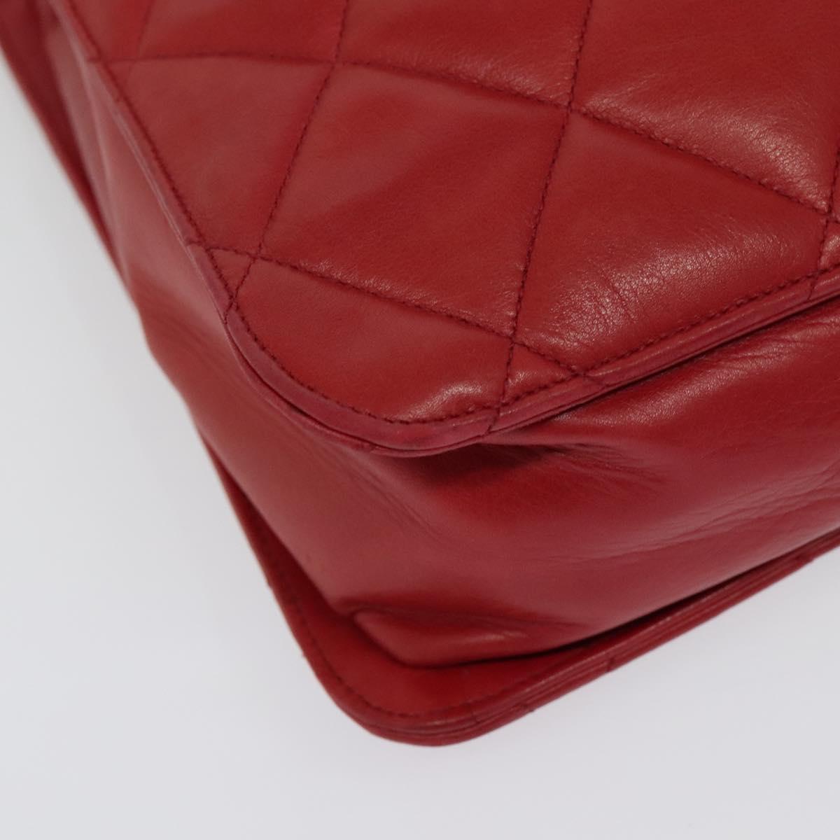 CHANEL Matelasse Chain Shoulder Bag Lamb Skin Red Gold CC Auth BA5019