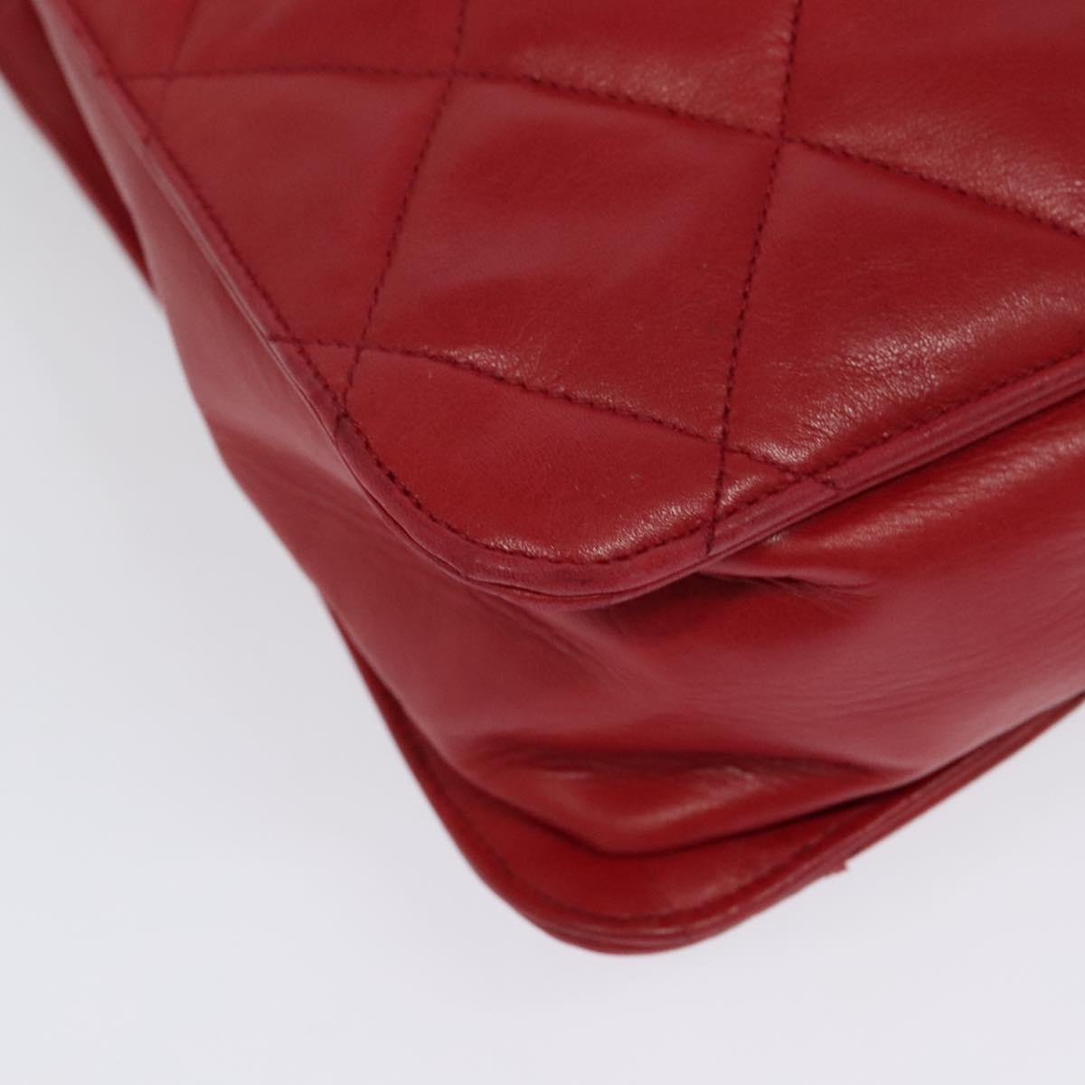 CHANEL Matelasse Chain Shoulder Bag Lamb Skin Red Gold CC Auth BA5019