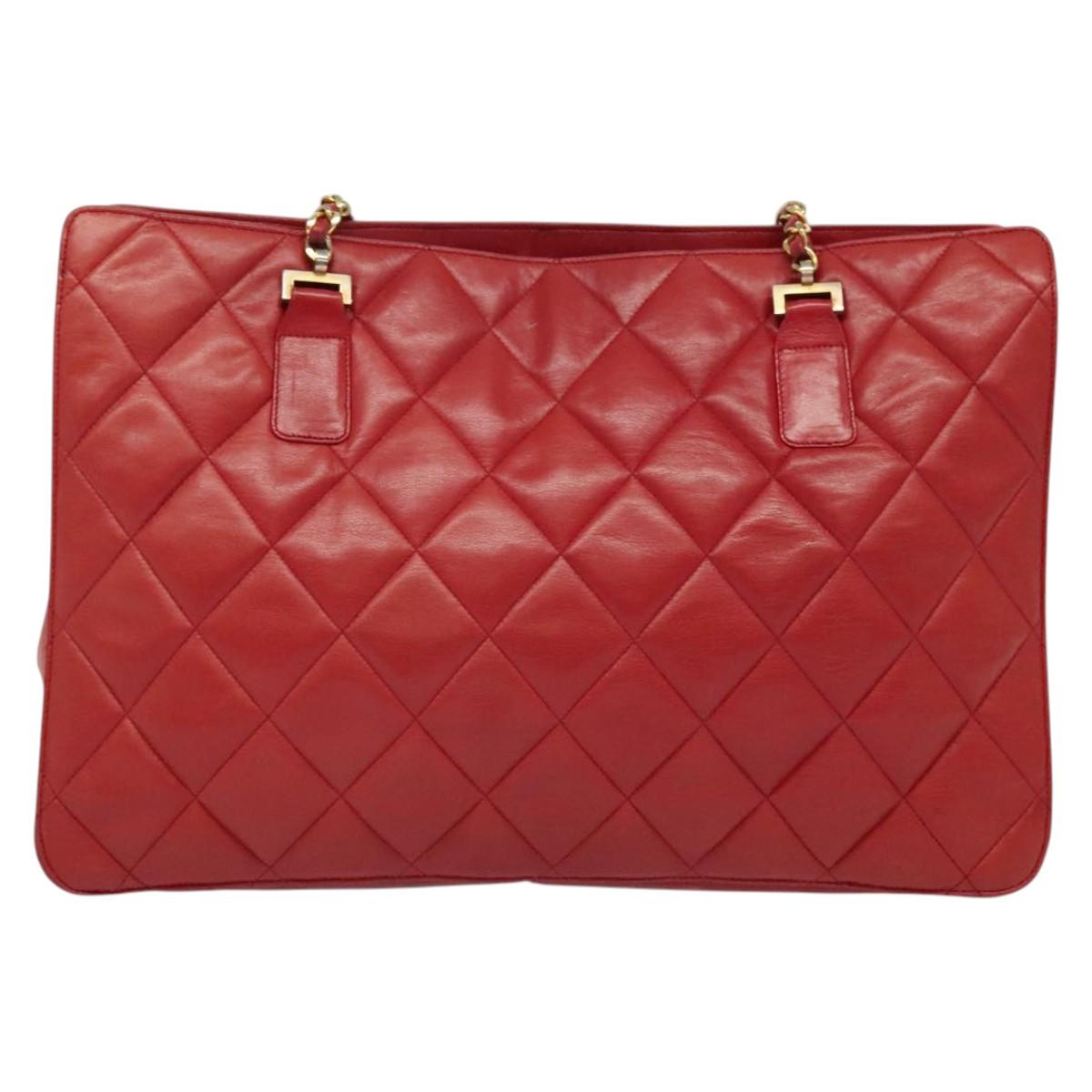 CHANEL Matelasse Chain Shoulder Bag Lamb Skin Red Gold CC Auth BA5019