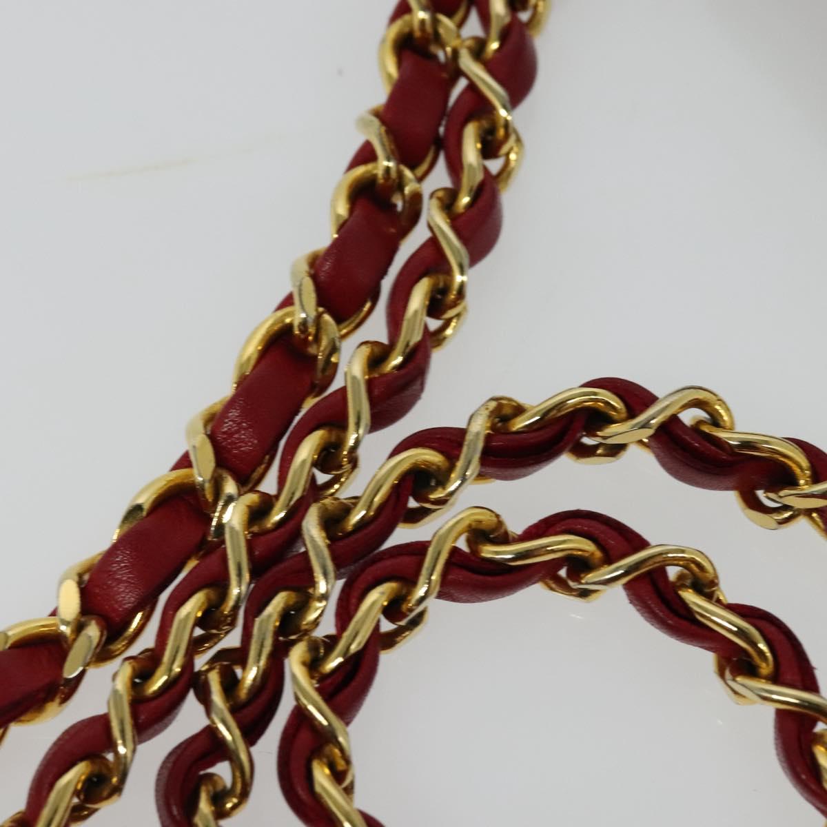 CHANEL Matelasse Chain Shoulder Bag Lamb Skin Red Gold CC Auth BA5019