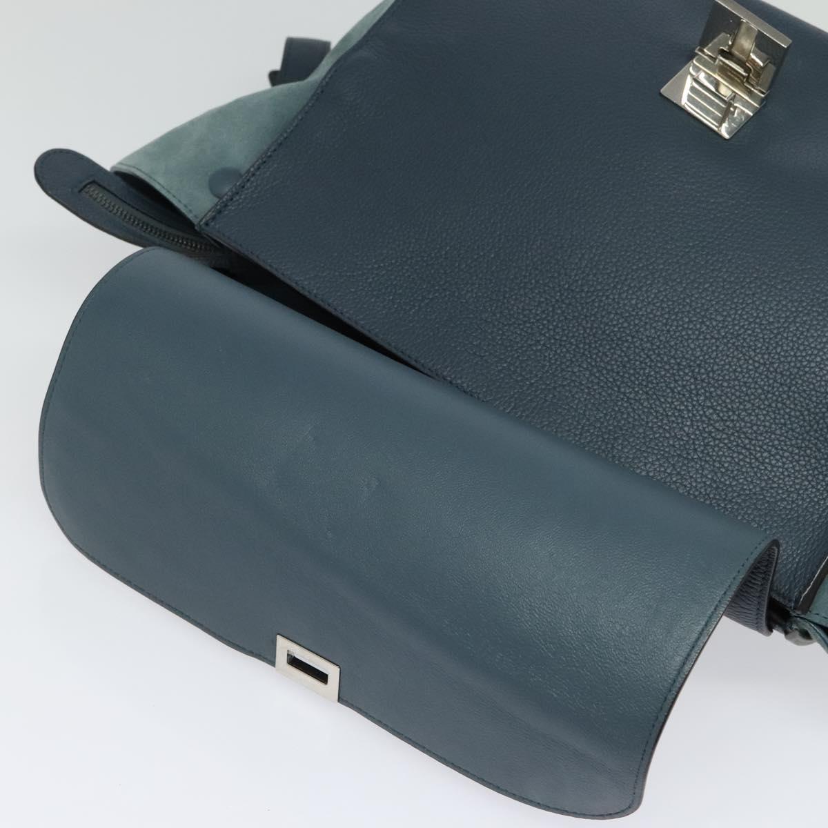 CELINE Trapeze Hand Bag Leather Suede 2way Blue Silver Auth BA5022