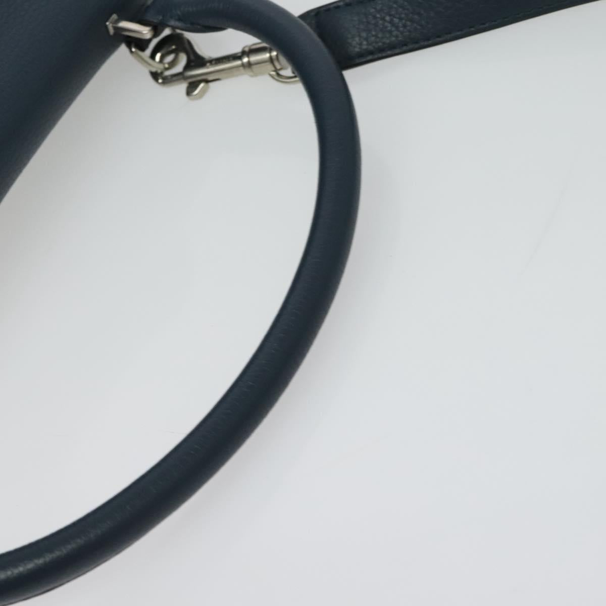 CELINE Trapeze Hand Bag Leather Suede 2way Blue Silver Auth BA5022