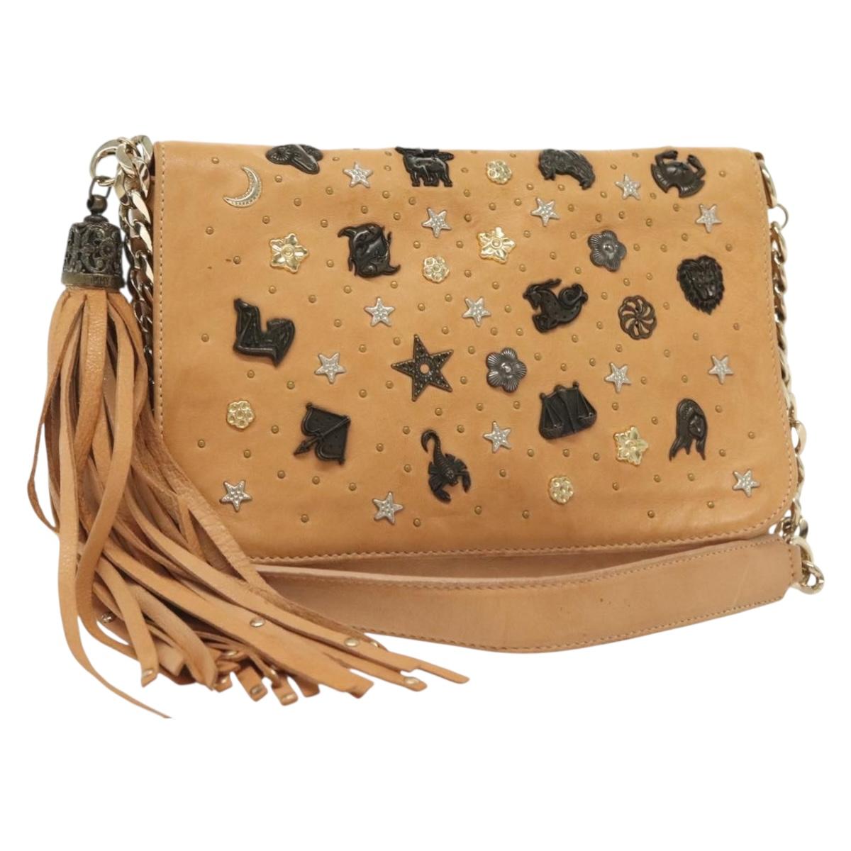 Jimmy Choo Studs Shoulder Bag Leather Beige Gold Auth BA5032