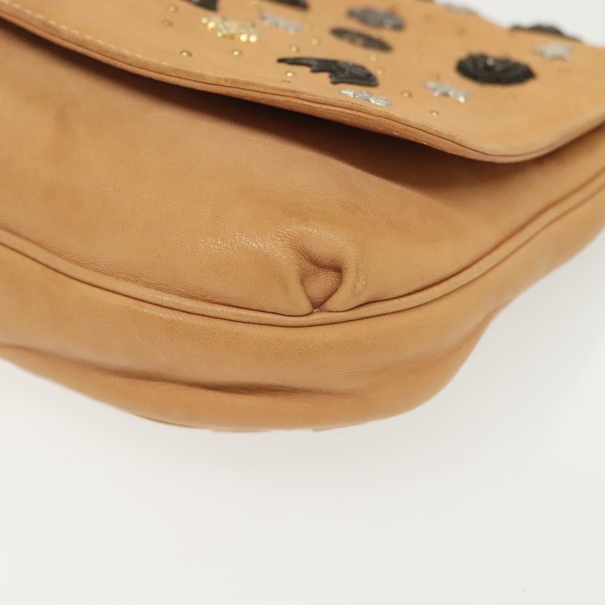 Jimmy Choo Studs Shoulder Bag Leather Beige Gold Auth BA5032