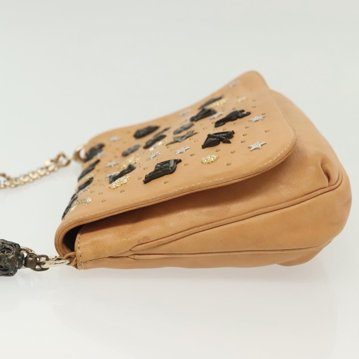 Jimmy Choo Studs Shoulder Bag Leather Beige Gold Auth BA5032