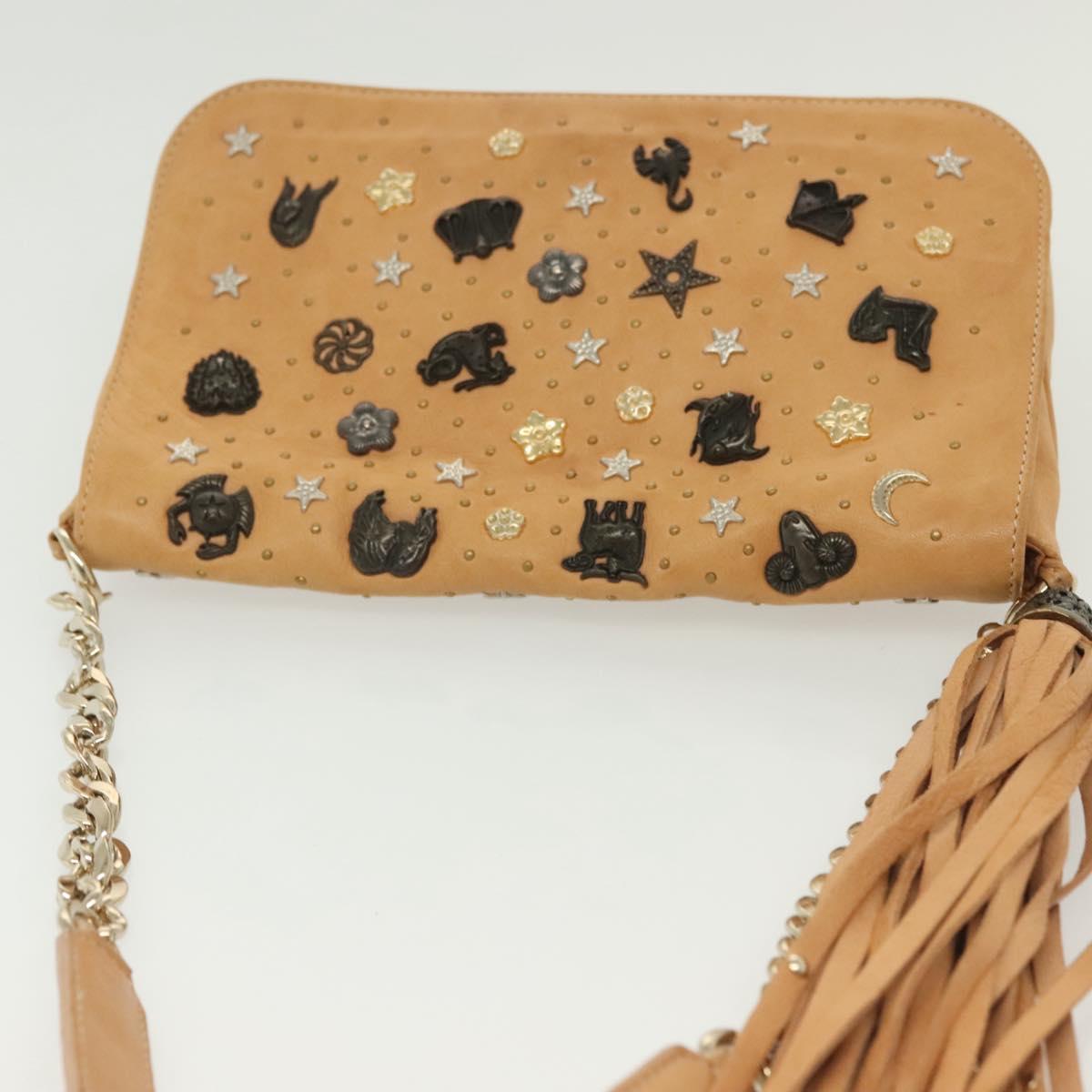 Jimmy Choo Studs Shoulder Bag Leather Beige Gold Auth BA5032