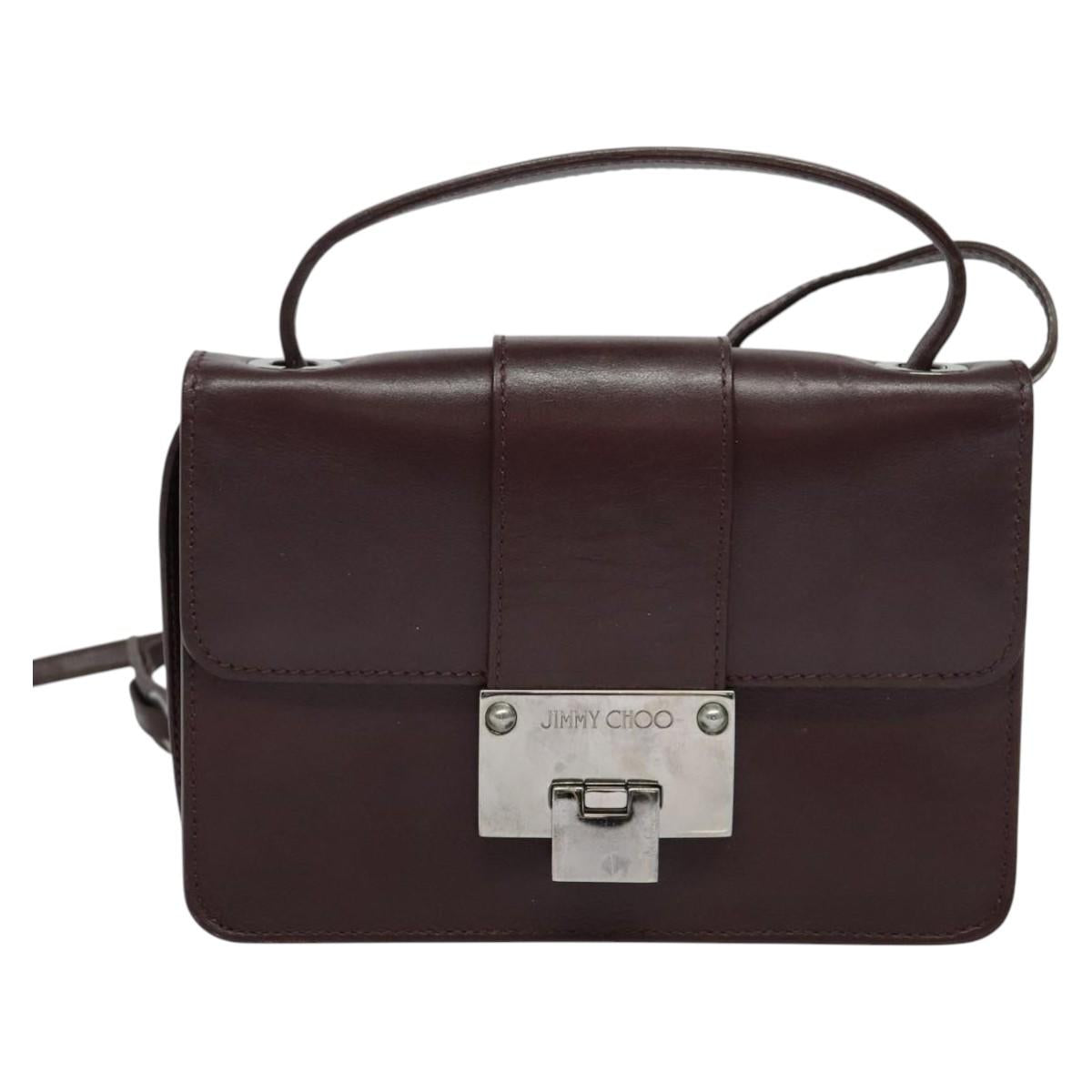 Jimmy Choo Hand Bag Leather Bordeaux Silver Auth BA5034