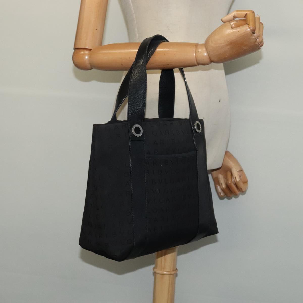 BVLGARI Logo Mania Tote Bag Canvas Black Silver Auth BA5057