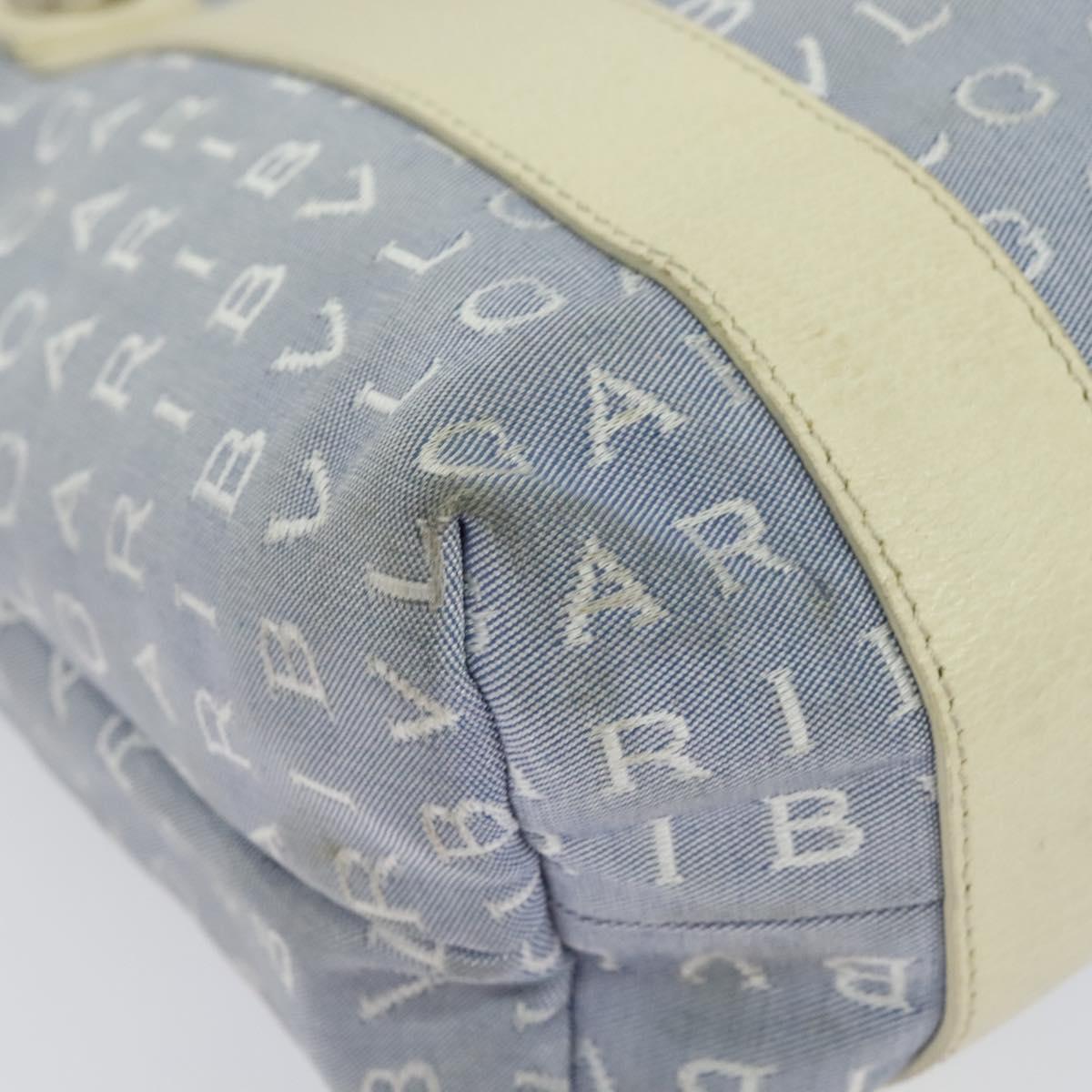 BVLGARI Logo Mania Tote Bag Canvas Light Blue Silver Auth BA5058