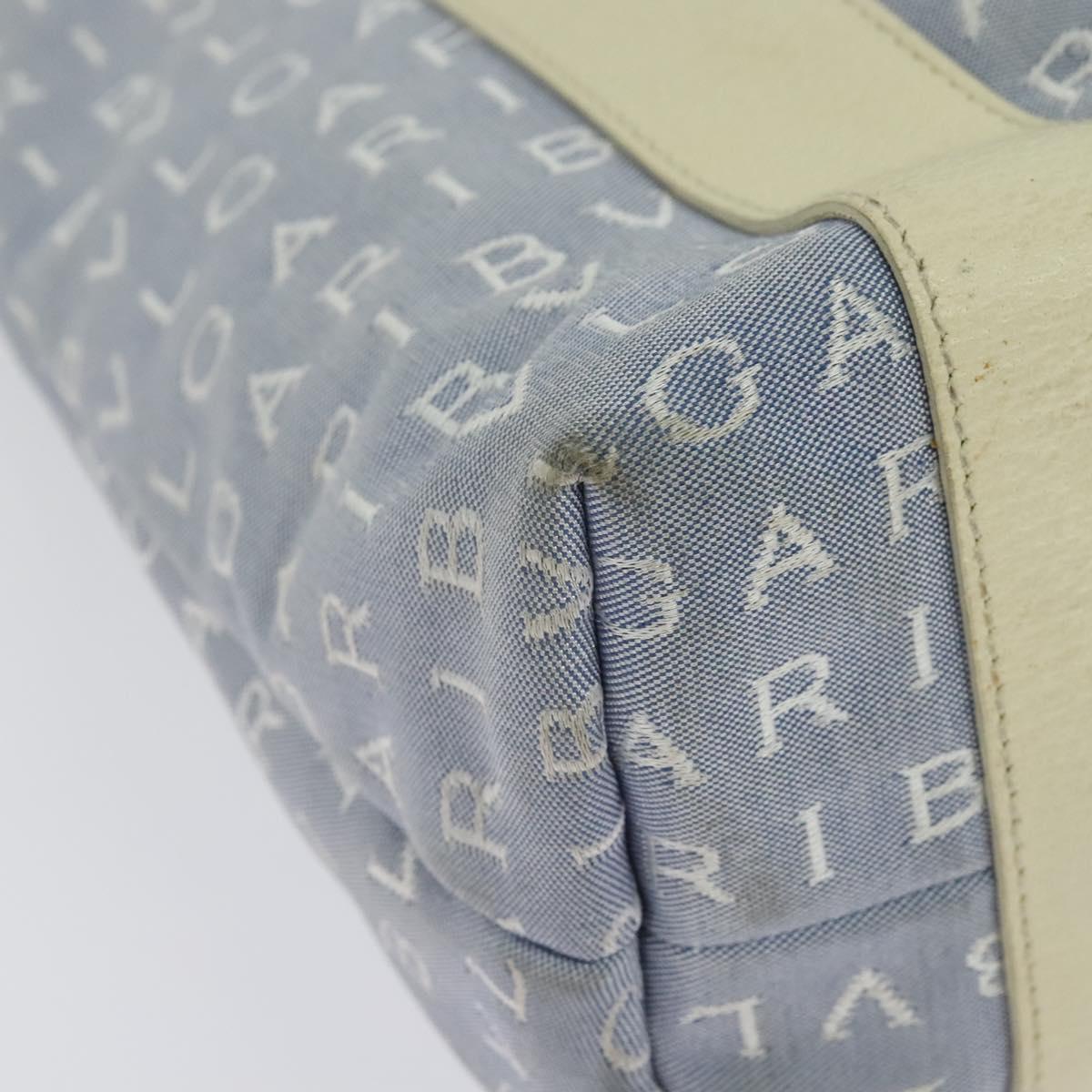 BVLGARI Logo Mania Tote Bag Canvas Light Blue Silver Auth BA5058