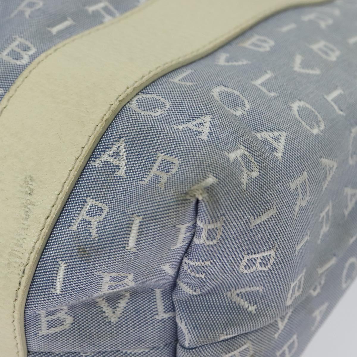 BVLGARI Logo Mania Tote Bag Canvas Light Blue Silver Auth BA5058