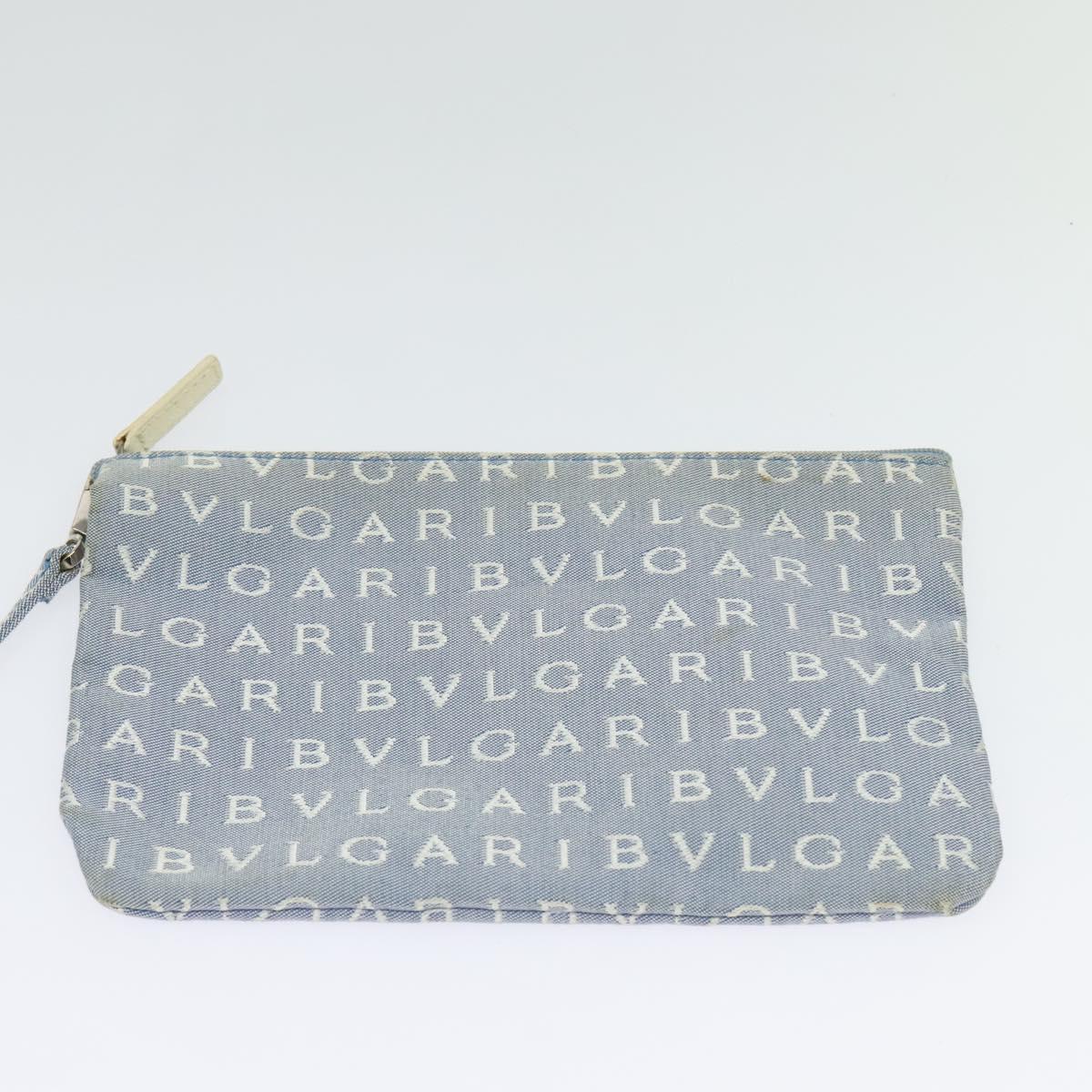 BVLGARI Logo Mania Tote Bag Canvas Light Blue Silver Auth BA5058