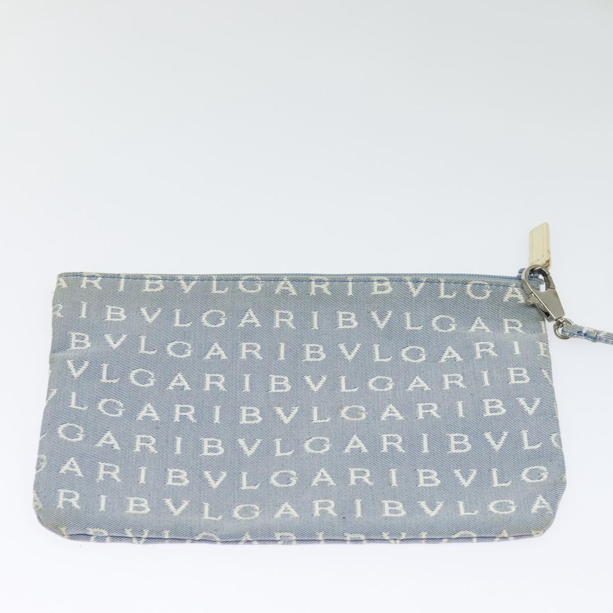 BVLGARI Logo Mania Tote Bag Canvas Light Blue Silver Auth BA5058