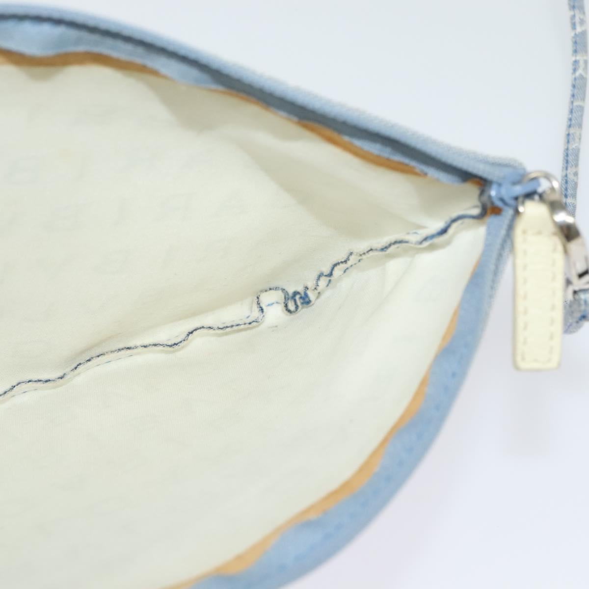 BVLGARI Logo Mania Tote Bag Canvas Light Blue Silver Auth BA5058