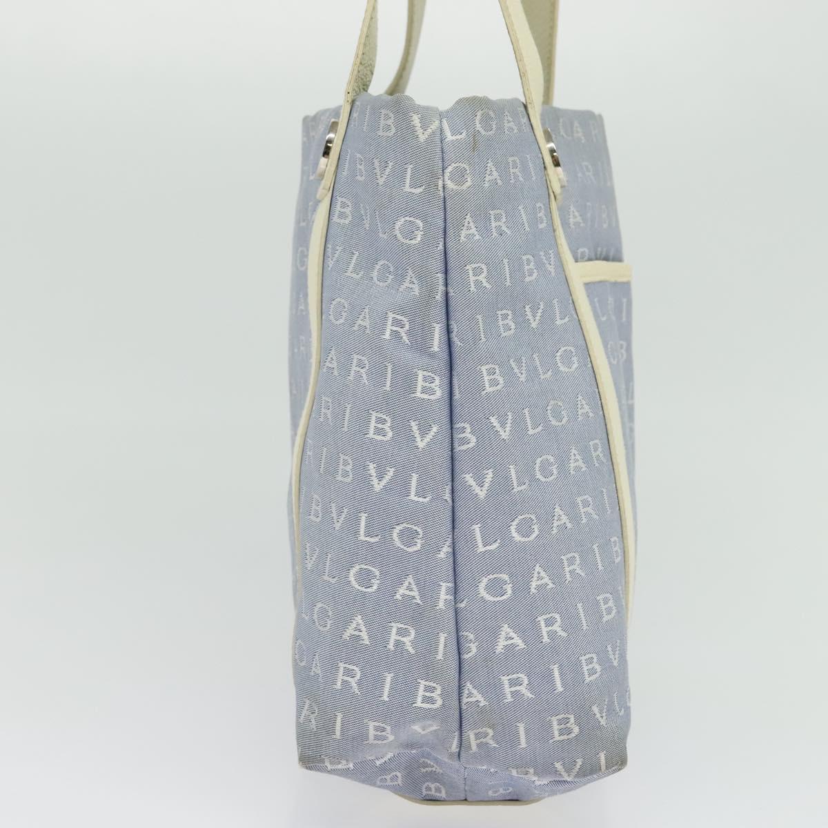 BVLGARI Logo Mania Tote Bag Canvas Light Blue Silver Auth BA5058