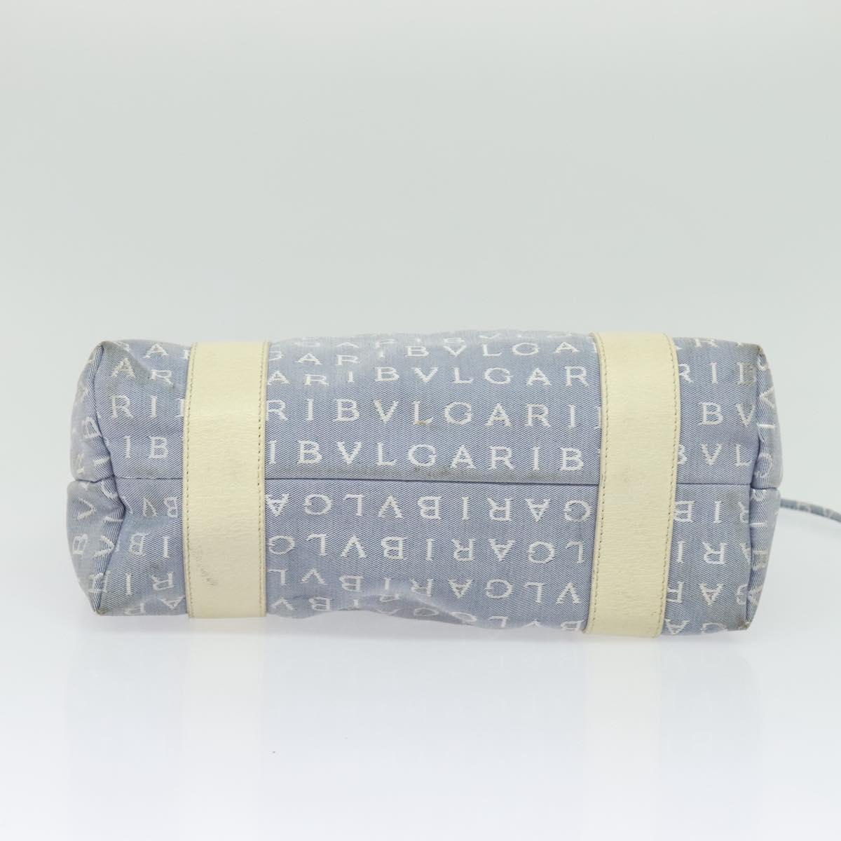 BVLGARI Logo Mania Tote Bag Canvas Light Blue Silver Auth BA5058
