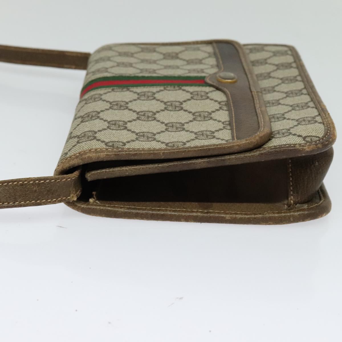 GUCCI GG Supreme Web Sherry Line Shoulder Bag PVC Beige Green Red Auth BA507