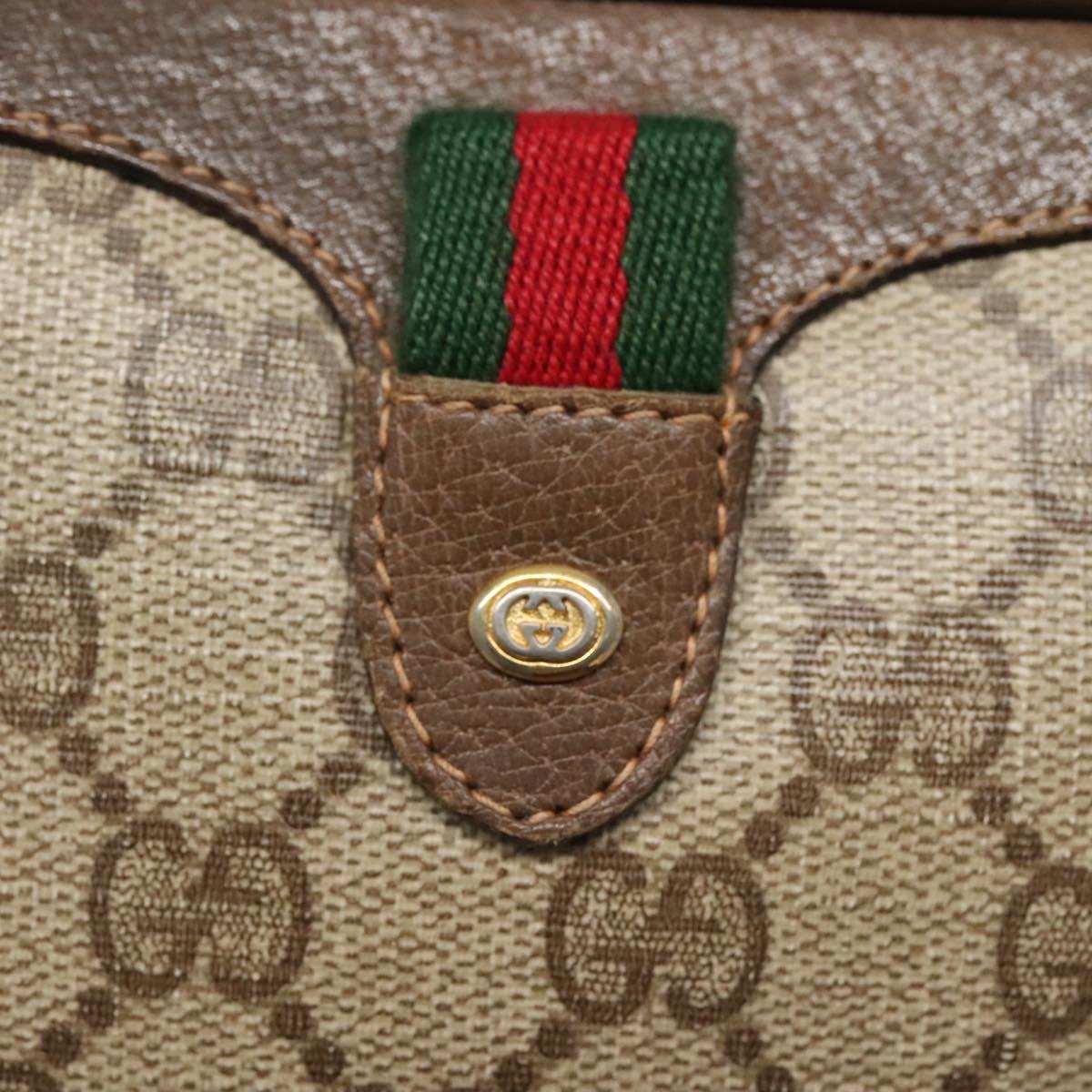 GUCCI GG Supreme Web Sherry Line Shoulder Bag PVC Beige Green Red Auth BA508
