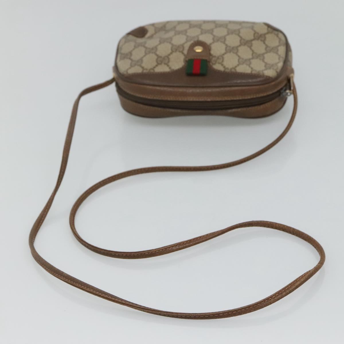 GUCCI GG Supreme Web Sherry Line Shoulder Bag PVC Beige Green Red Auth BA508
