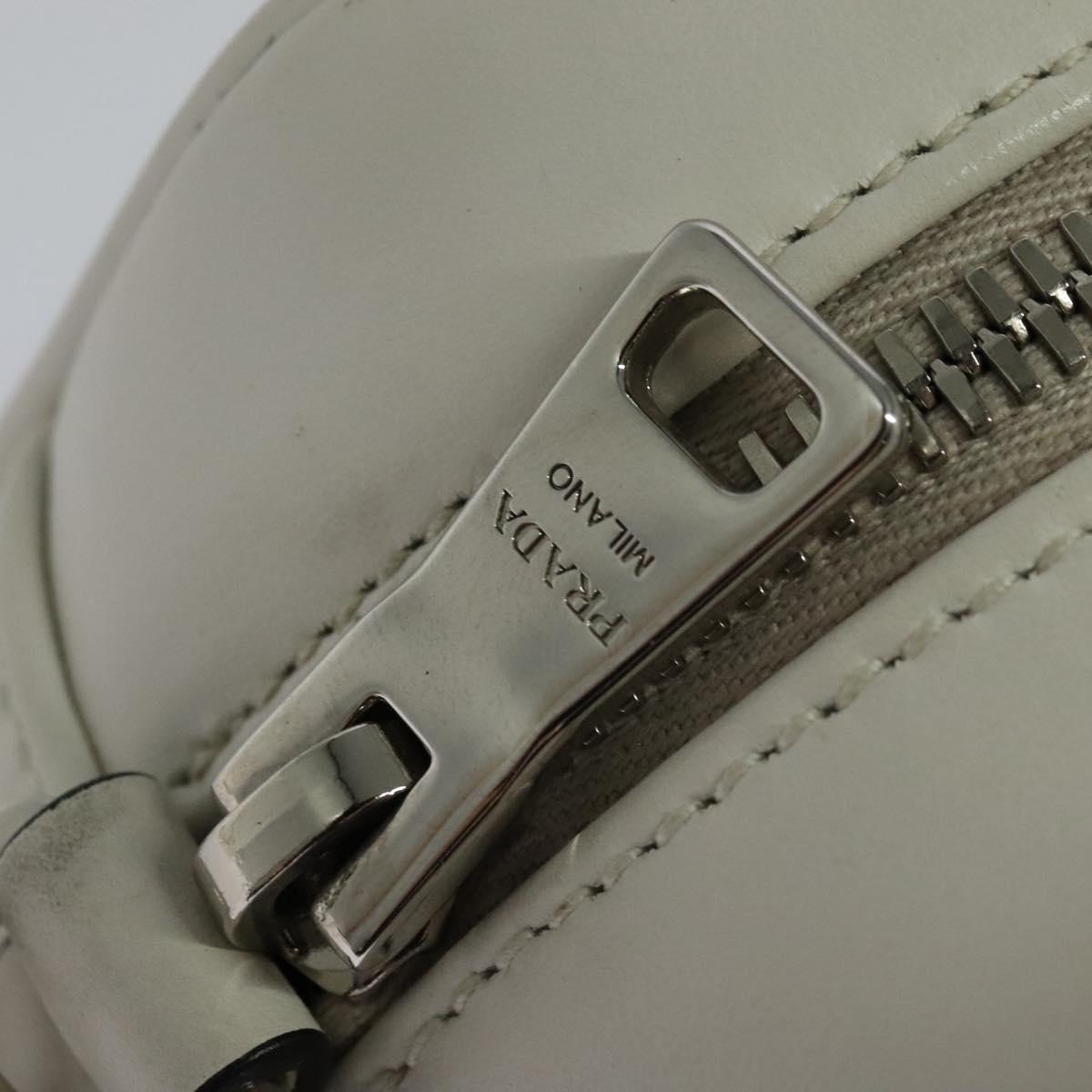 PRADA Shoulder Bag Leather White Silver Auth BA5096
