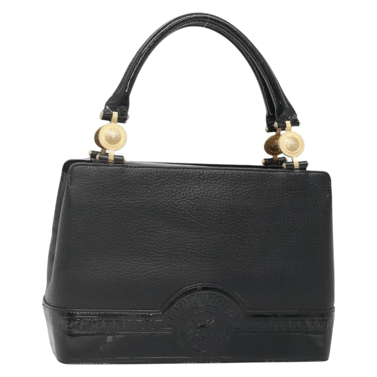 Gianni Versace Tote Bag Leather Black Gold Auth BA5104