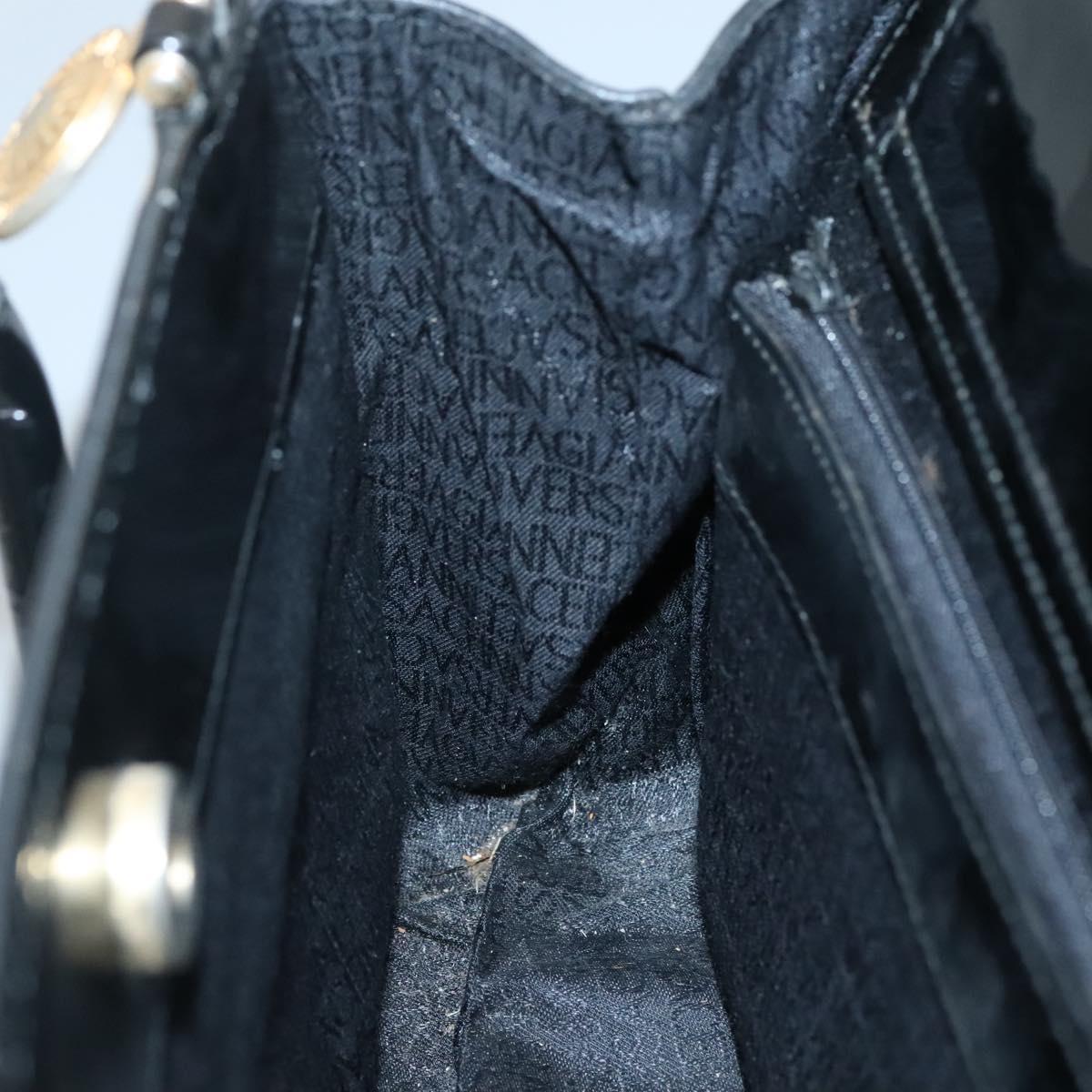 Gianni Versace Tote Bag Leather Black Gold Auth BA5104