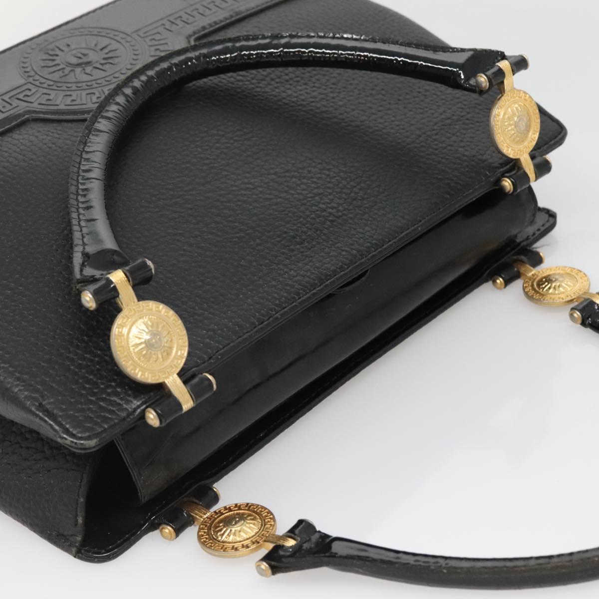 Gianni Versace Tote Bag Leather Black Gold Auth BA5104