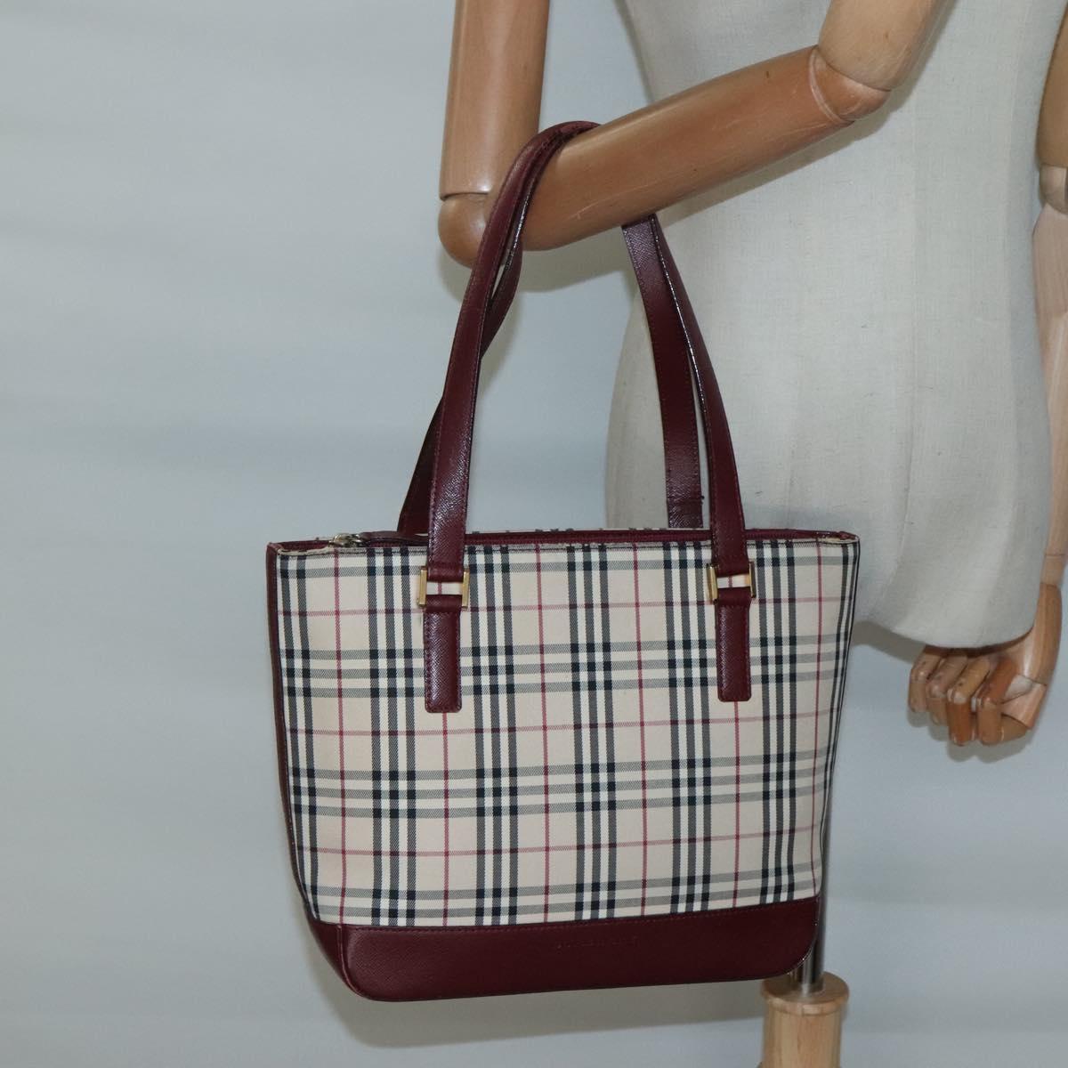 BURBERRY Nova Check Tote Bag Canvas Beige Gold Auth BA5105