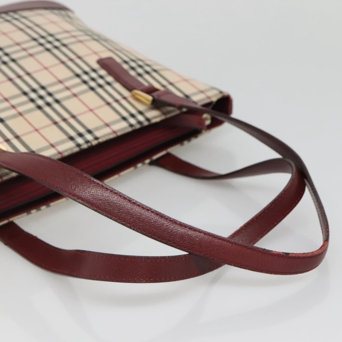 BURBERRY Nova Check Tote Bag Canvas Beige Gold Auth BA5105
