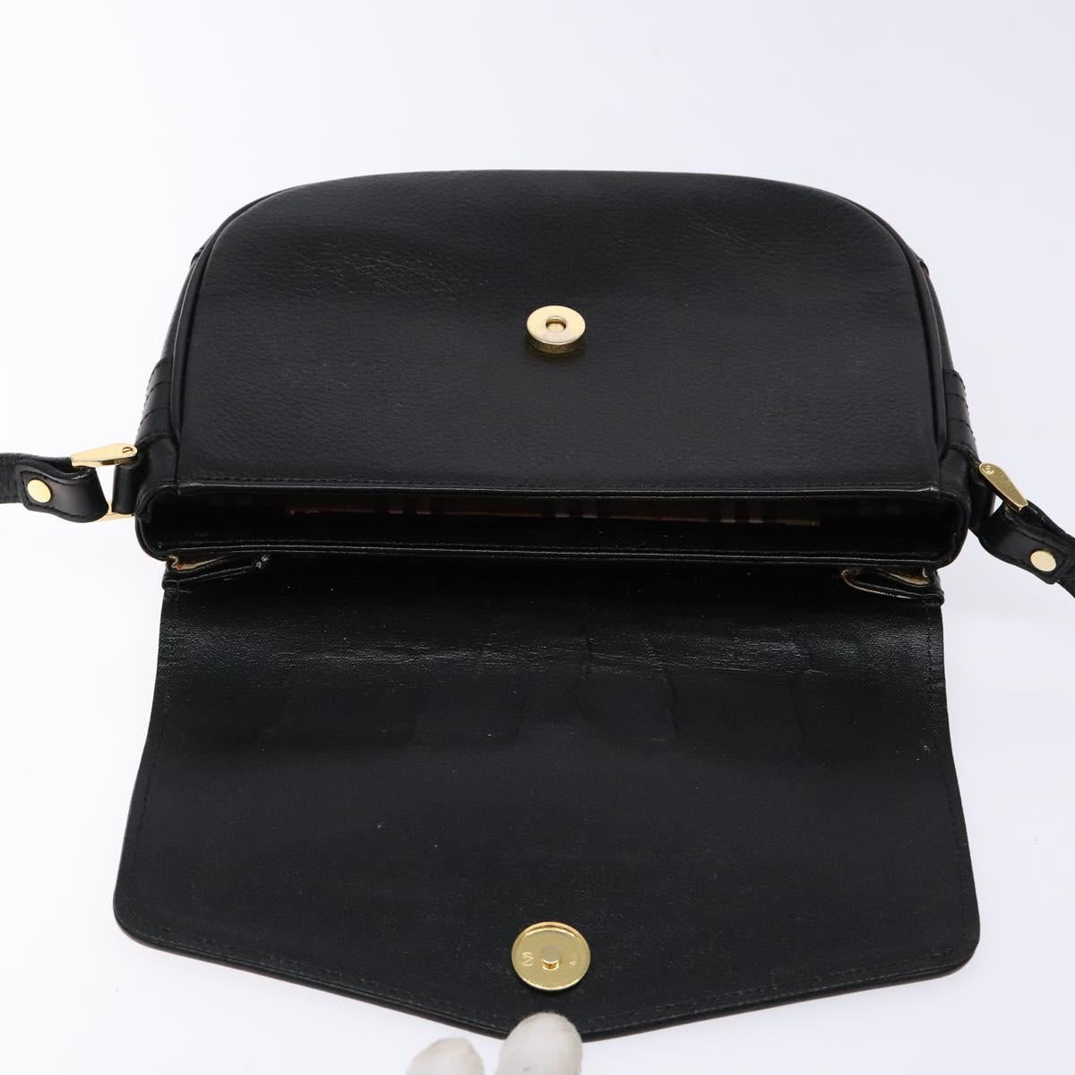 Burberrys Shoulder Bag Leather Gold Black Auth BA5110
