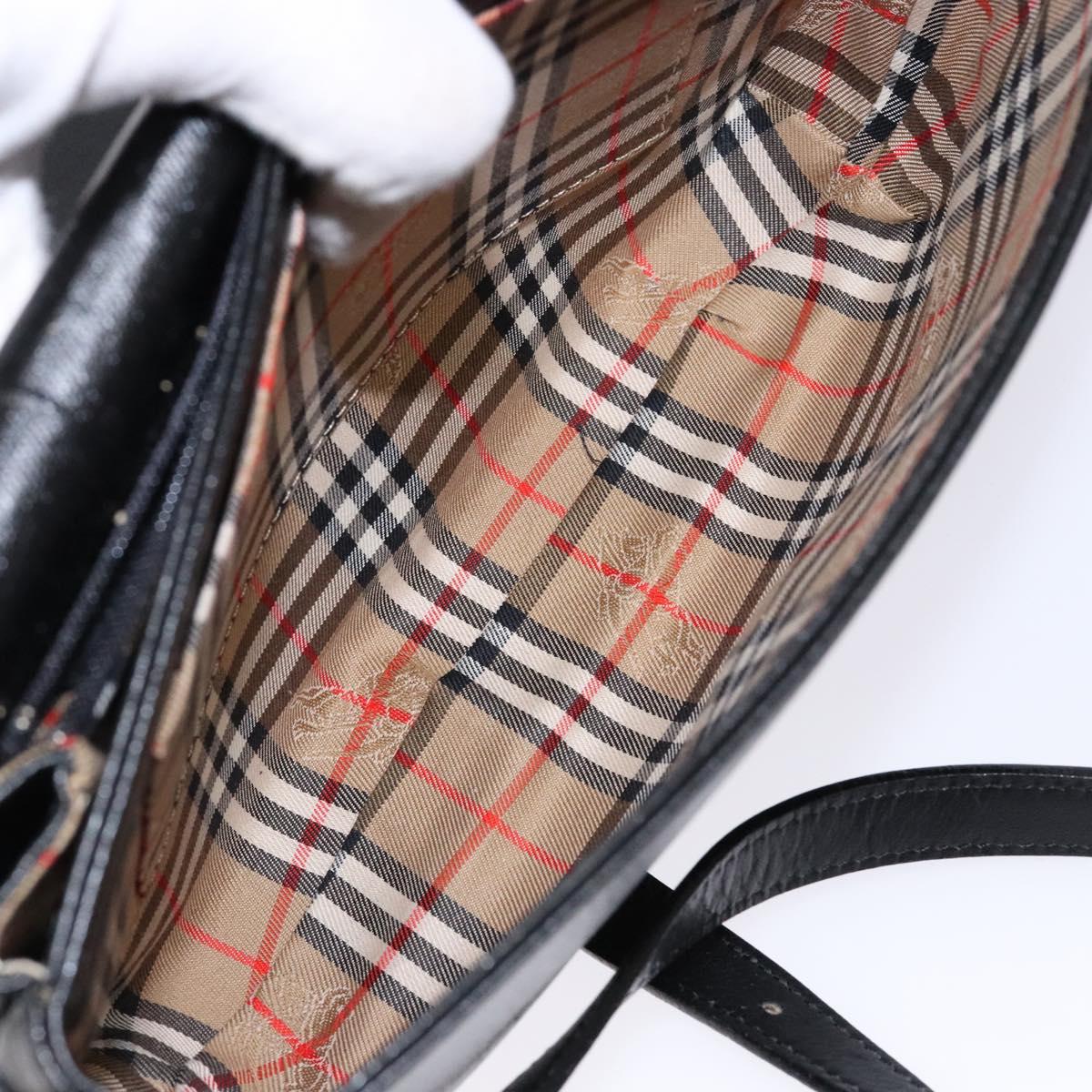 Burberrys Shoulder Bag Leather Gold Black Auth BA5110