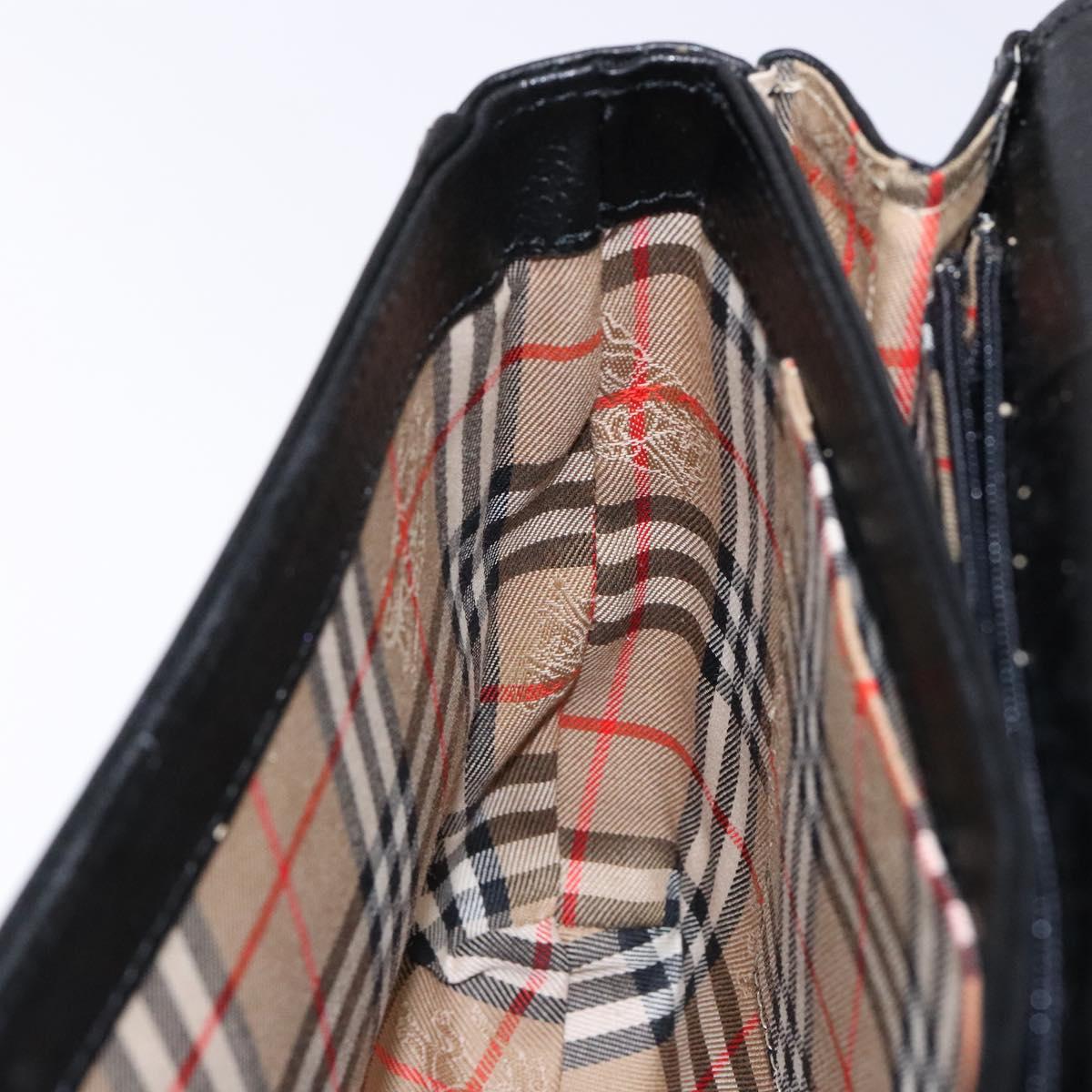 Burberrys Shoulder Bag Leather Gold Black Auth BA5110