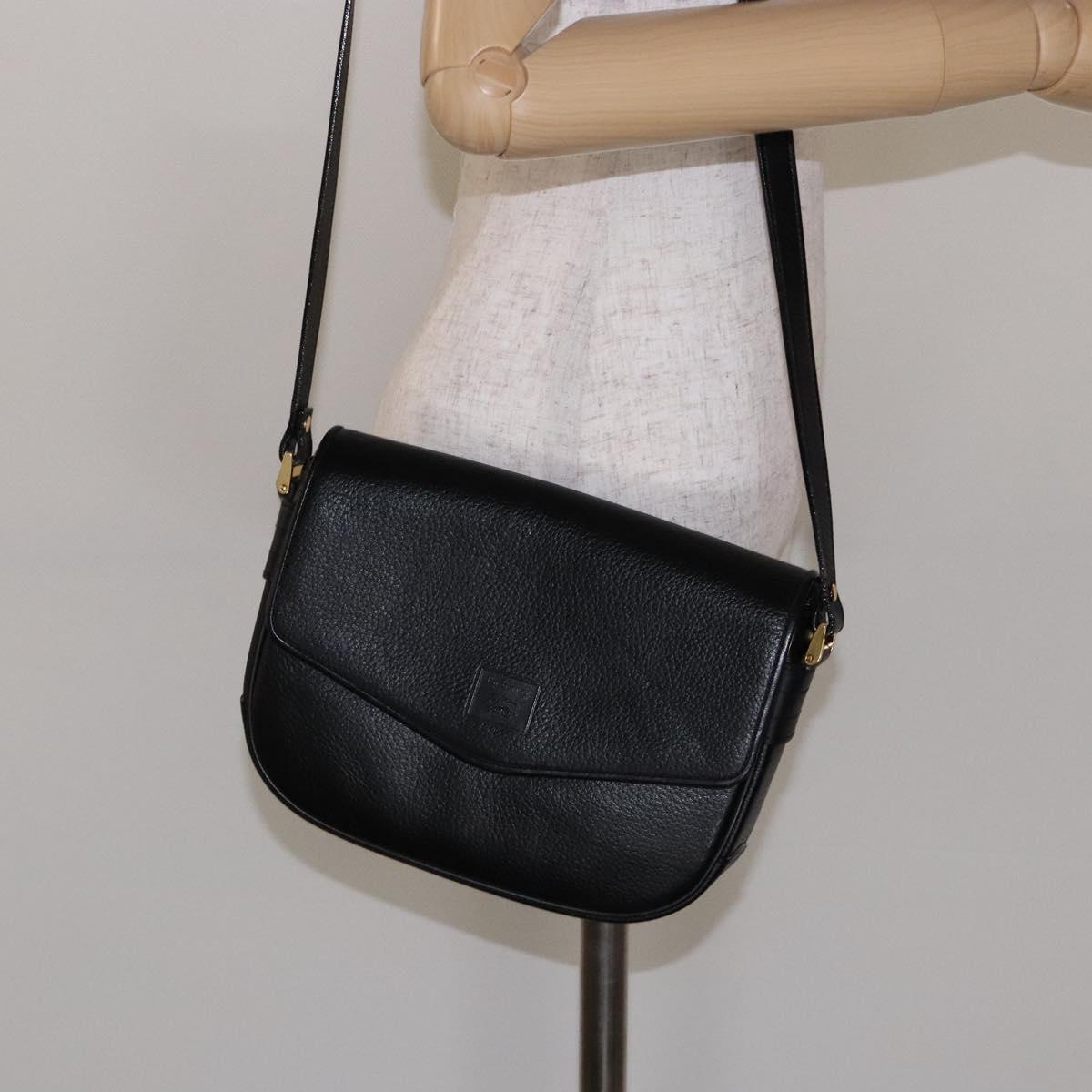 Burberrys Shoulder Bag Leather Gold Black Auth BA5110