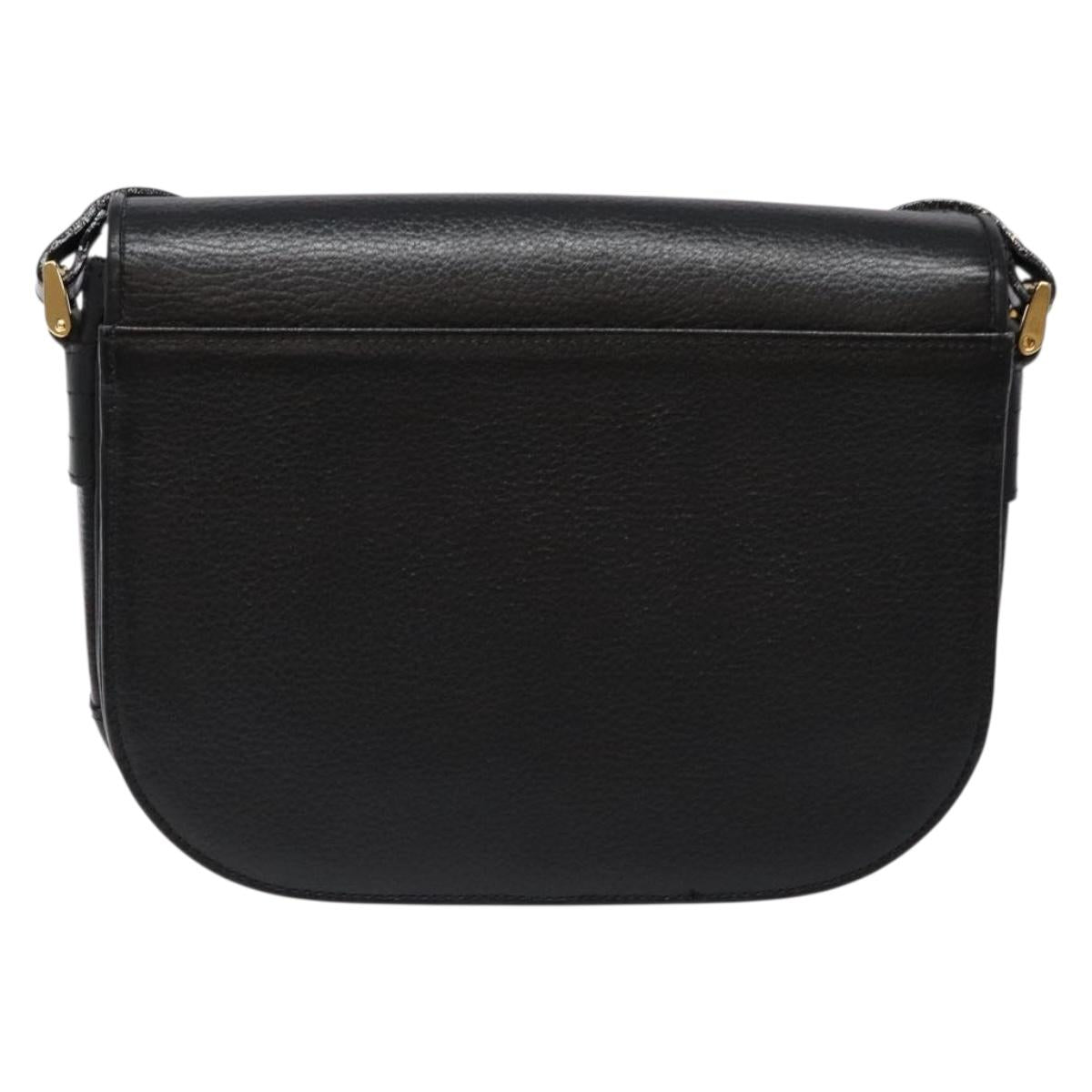 Burberrys Shoulder Bag Leather Gold Black Auth BA5110