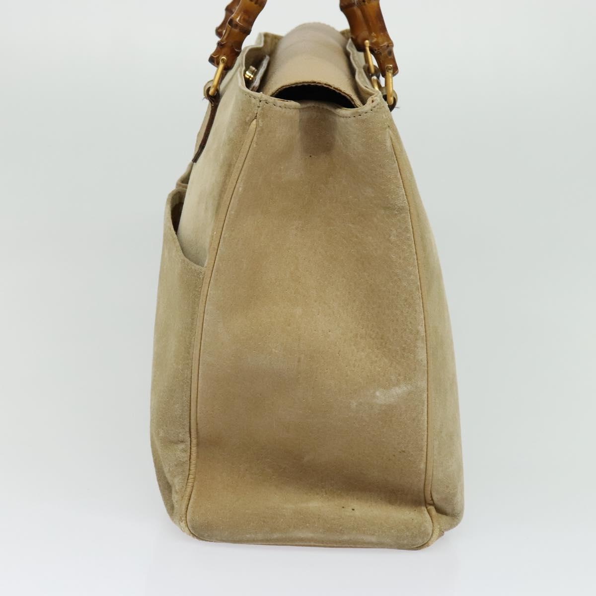 GUCCI Bamboo Hand Bag Suede Leather 2way Beige Gold 002 123 0322 Auth BA512