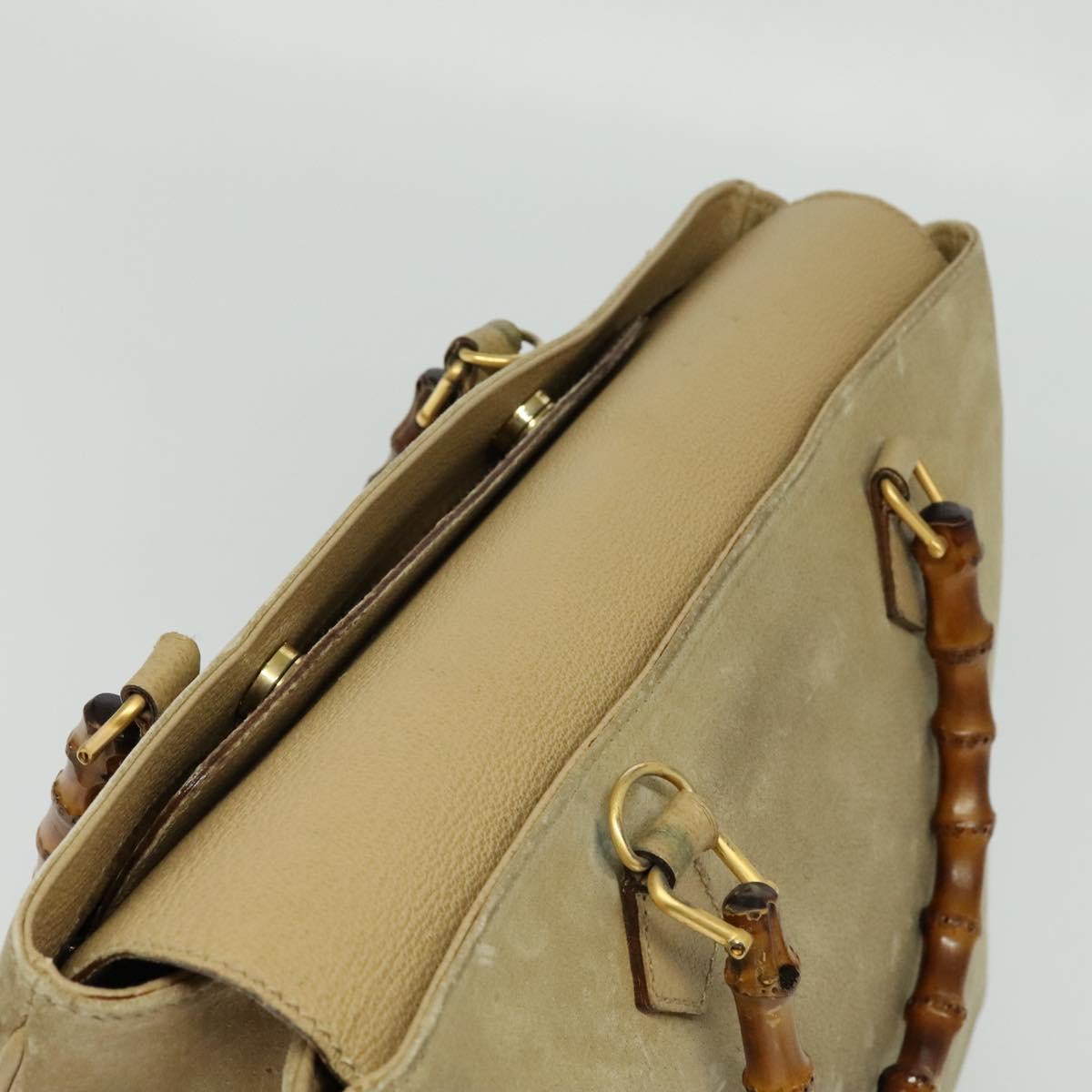 GUCCI Bamboo Hand Bag Suede Leather 2way Beige Gold 002 123 0322 Auth BA512
