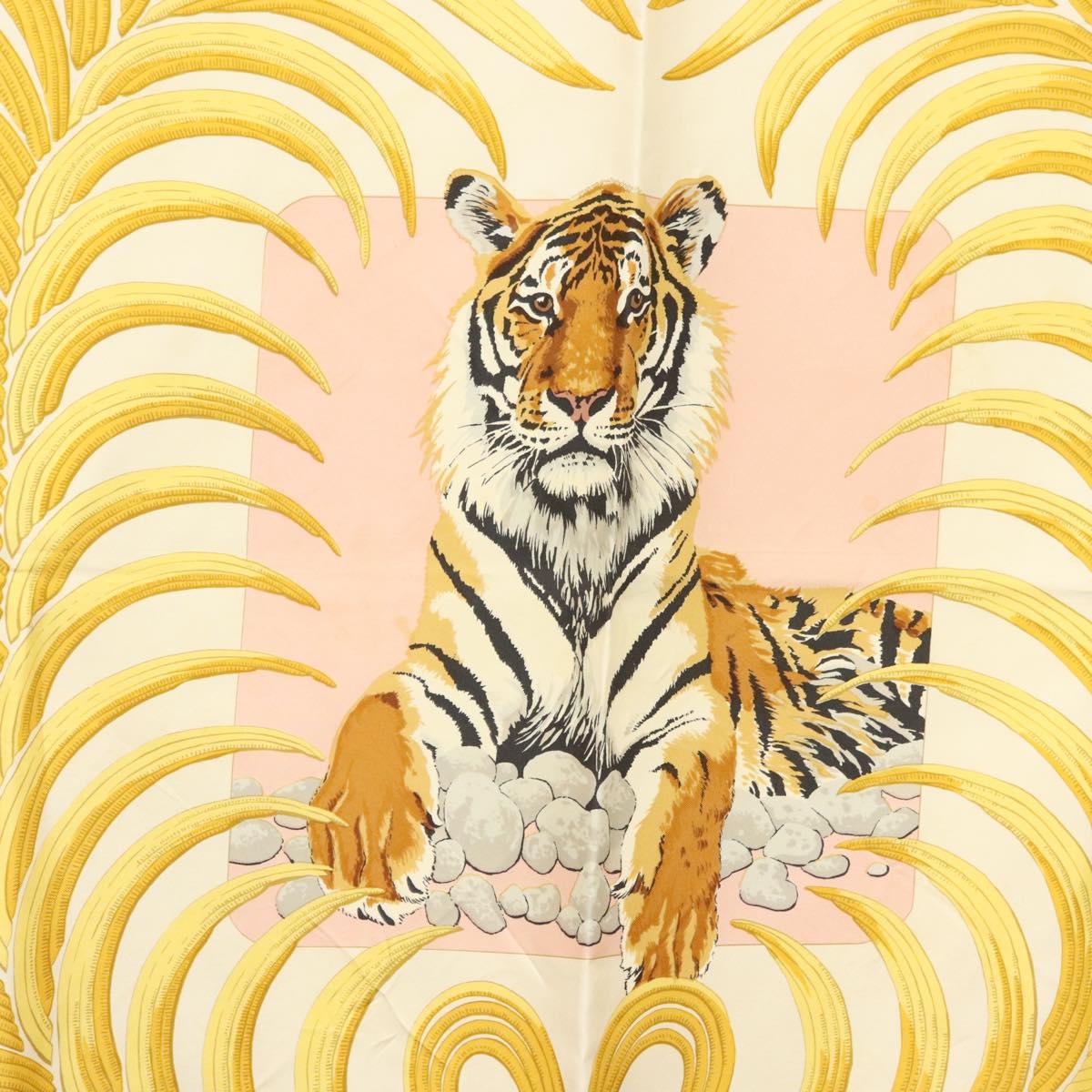 HERMES Carre 90 Scarf ""TIGER ROYAL"" Silk Pink Auth BA5128