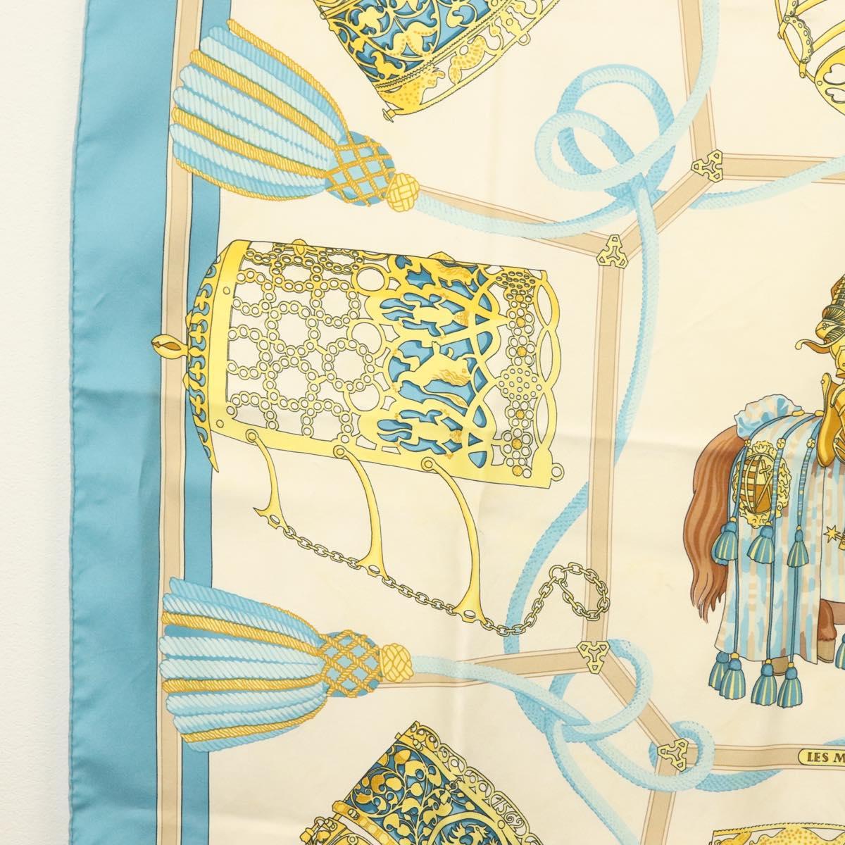 HERMES Carre 90 Scarf ""LES MUSEROLLES"" Silk Blue Auth BA5129