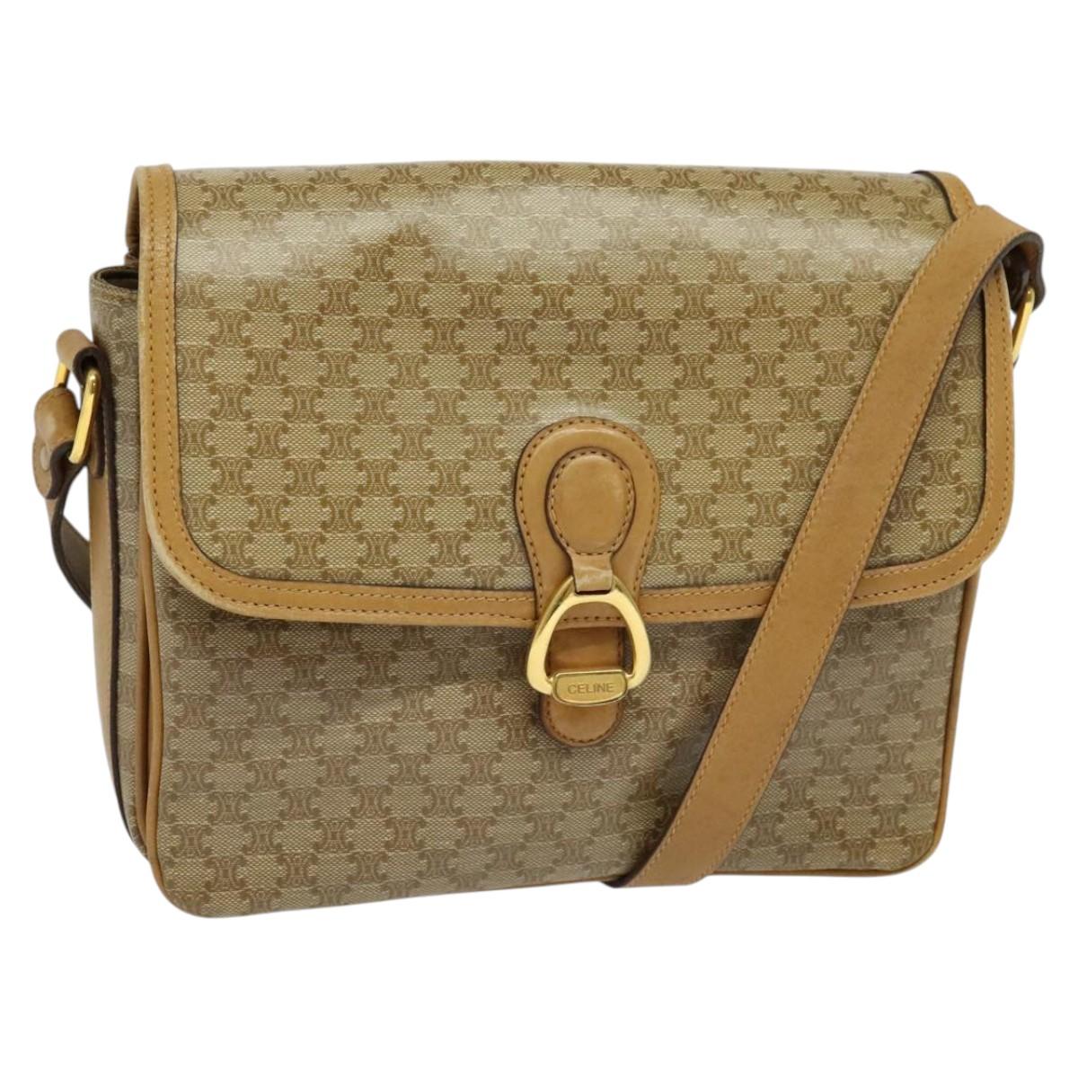 CELINE Macadam Canvas Shoulder Bag PVC Brown Gold Auth BA513