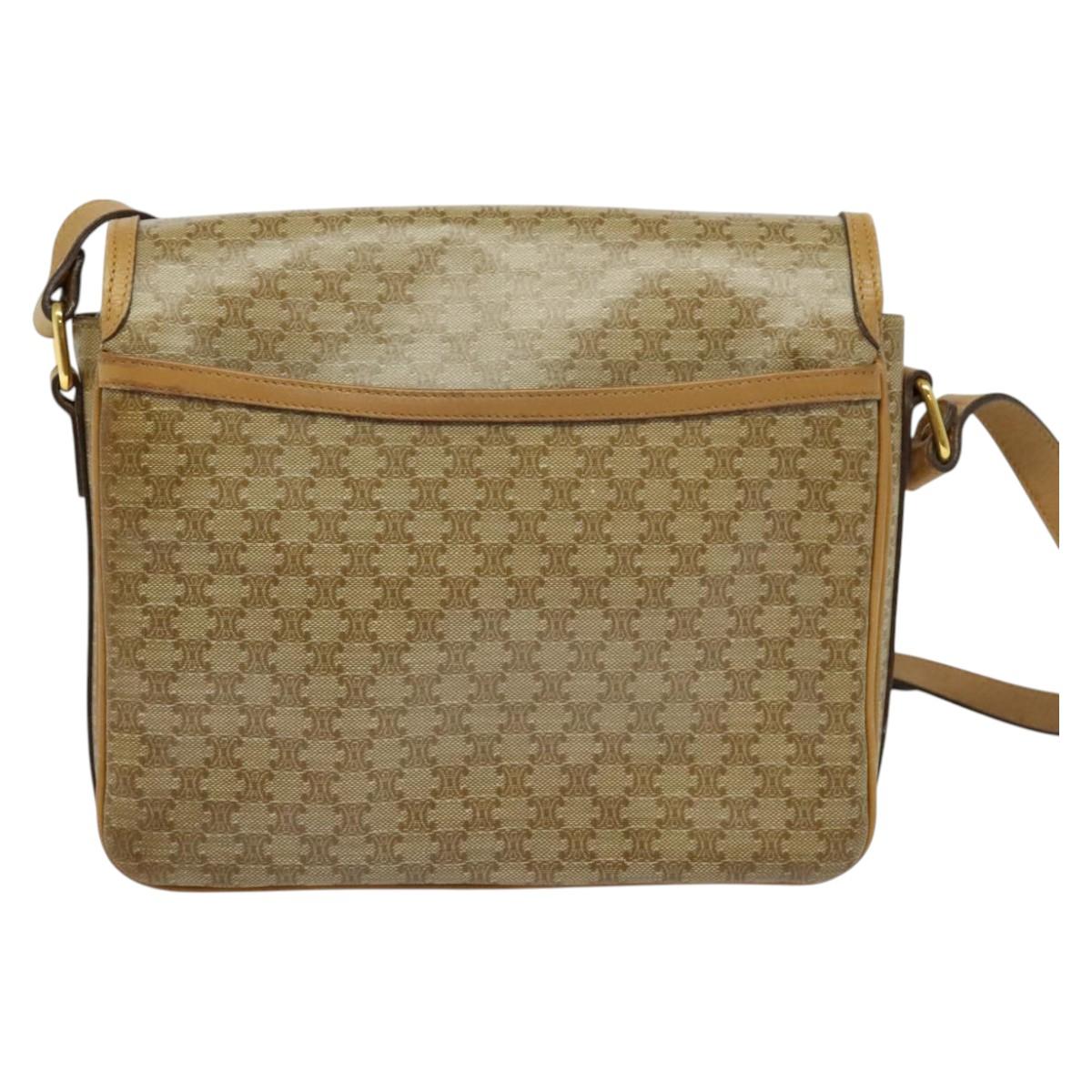 CELINE Macadam Canvas Shoulder Bag PVC Brown Gold Auth BA513