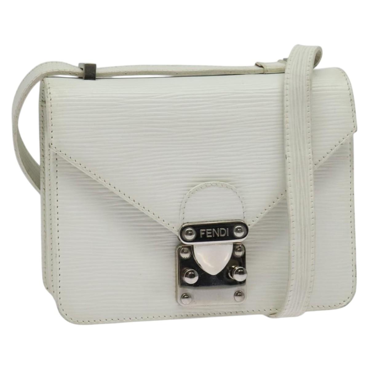 FENDI Shoulder Bag Leather White Silver Auth BA5134