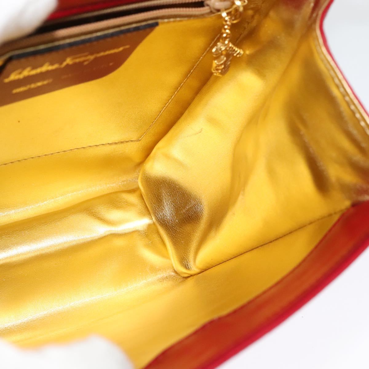 Salvatore Ferragamo Shoulder Bag Leather Red Gold Auth BA5135