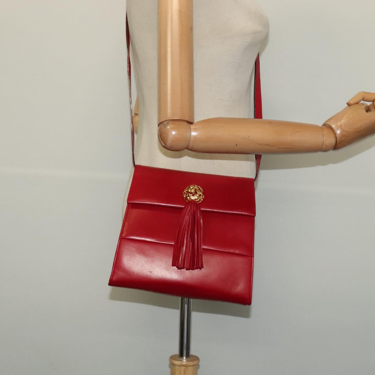 Salvatore Ferragamo Shoulder Bag Leather Red Gold Auth BA5135