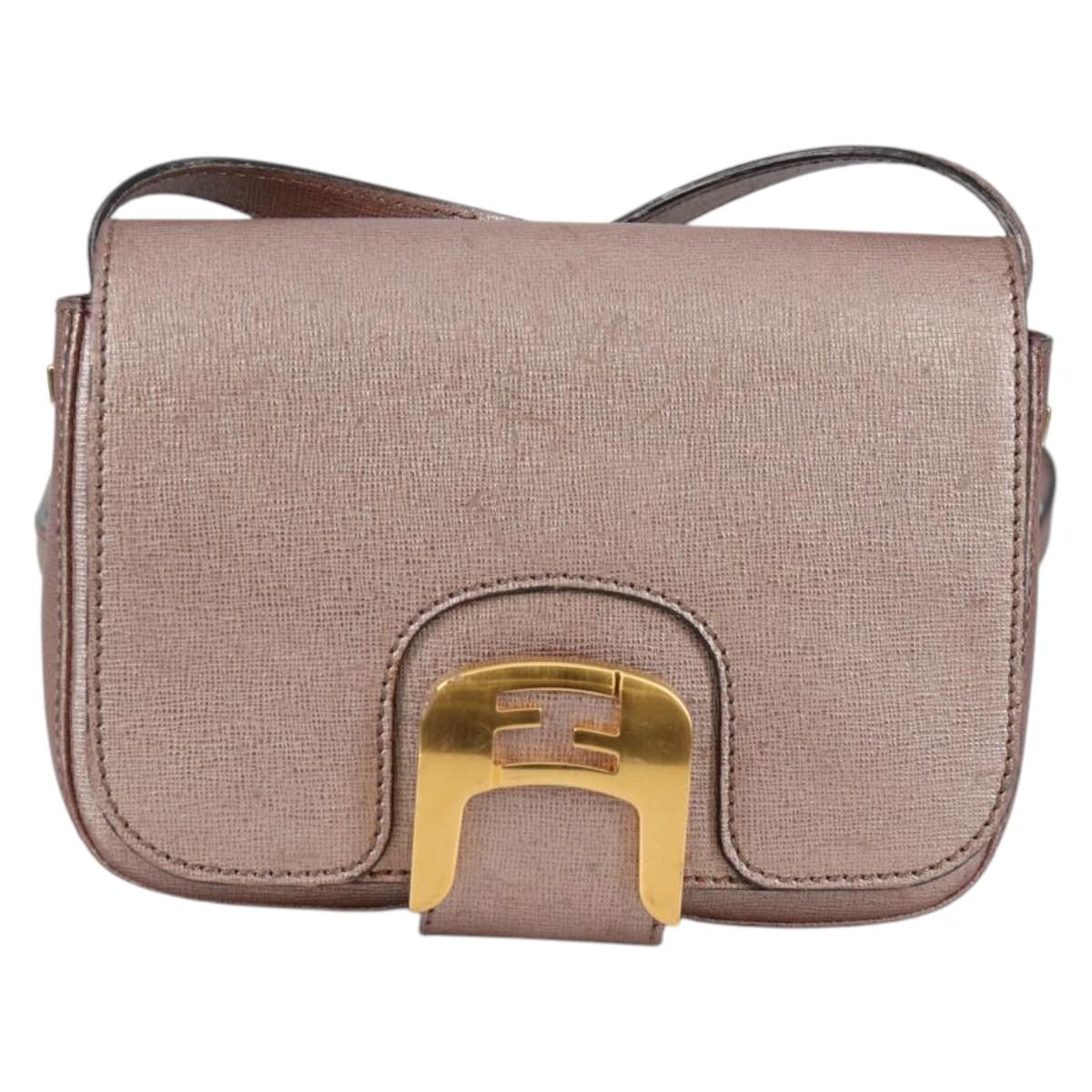 FENDI Chameleon Shoulder Bag Leather Pink Gold Auth BA5136