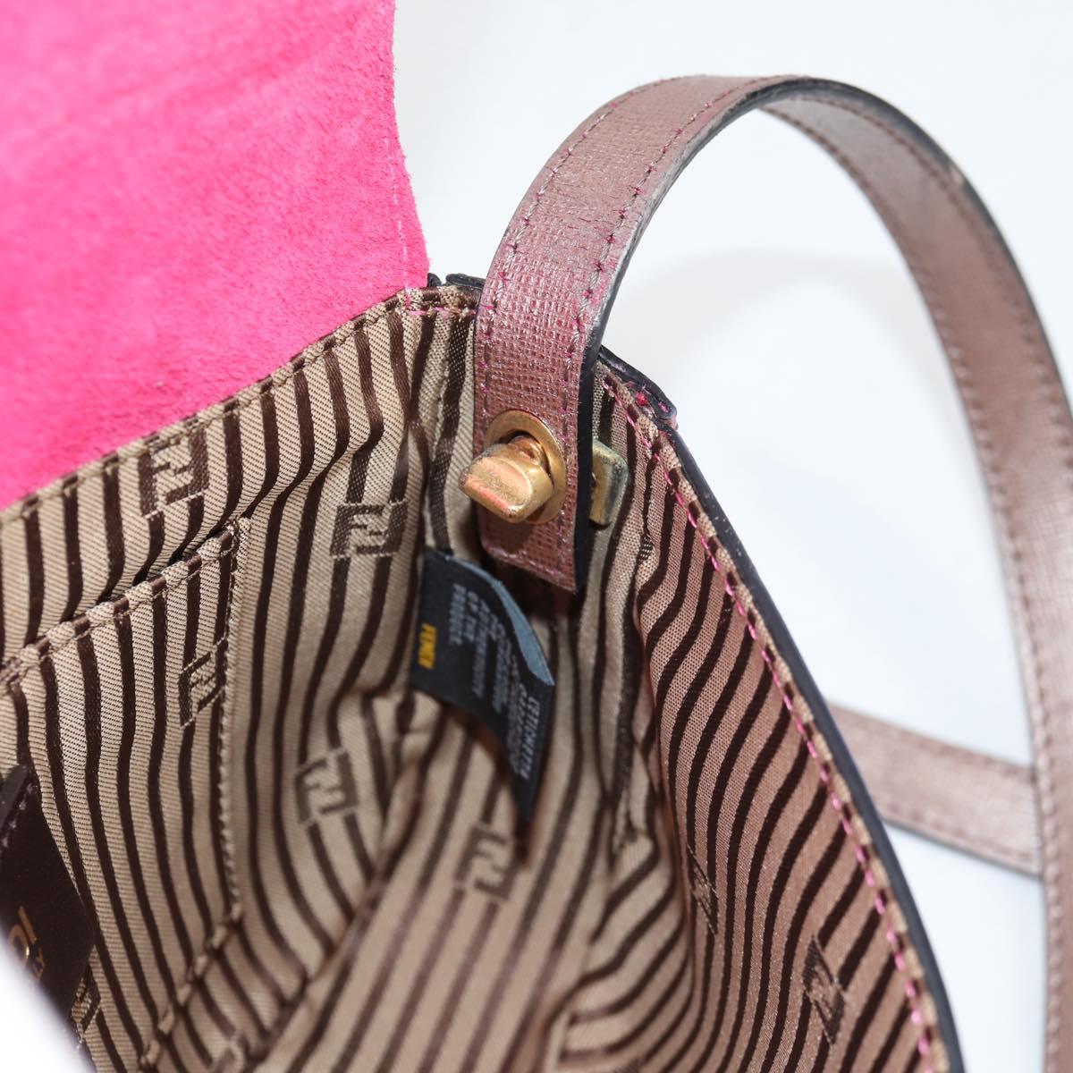 FENDI Chameleon Shoulder Bag Leather Pink Gold Auth BA5136