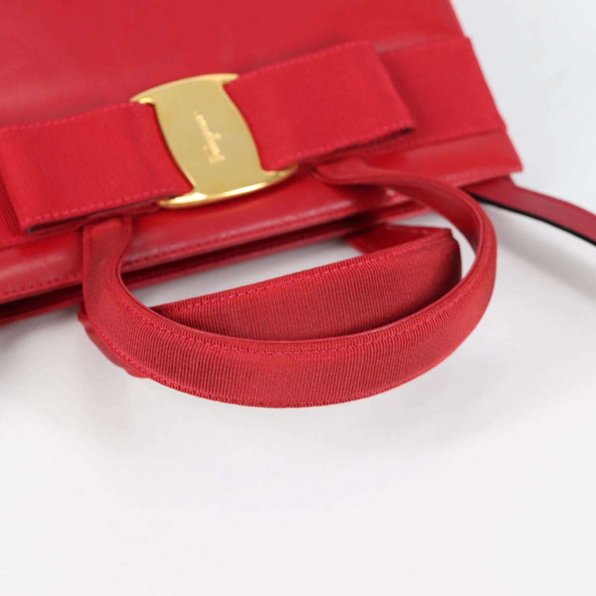 Salvatore Ferragamo Vala Hand Bag Leather 2way Red Gold Auth BA5145