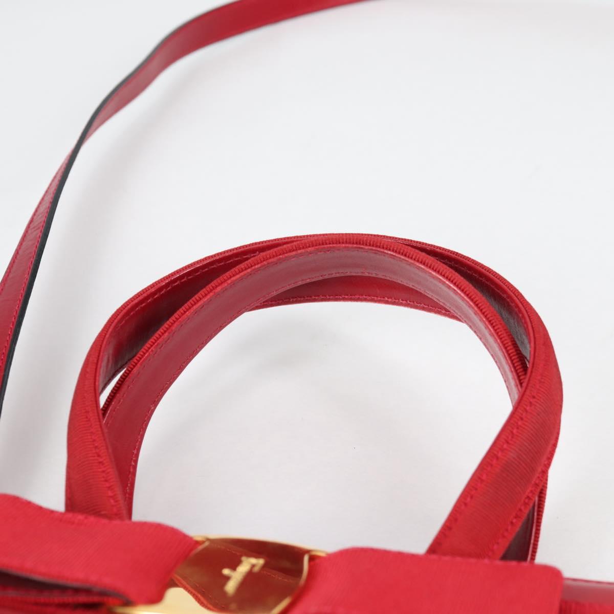 Salvatore Ferragamo Vala Hand Bag Leather 2way Red Gold Auth BA5145